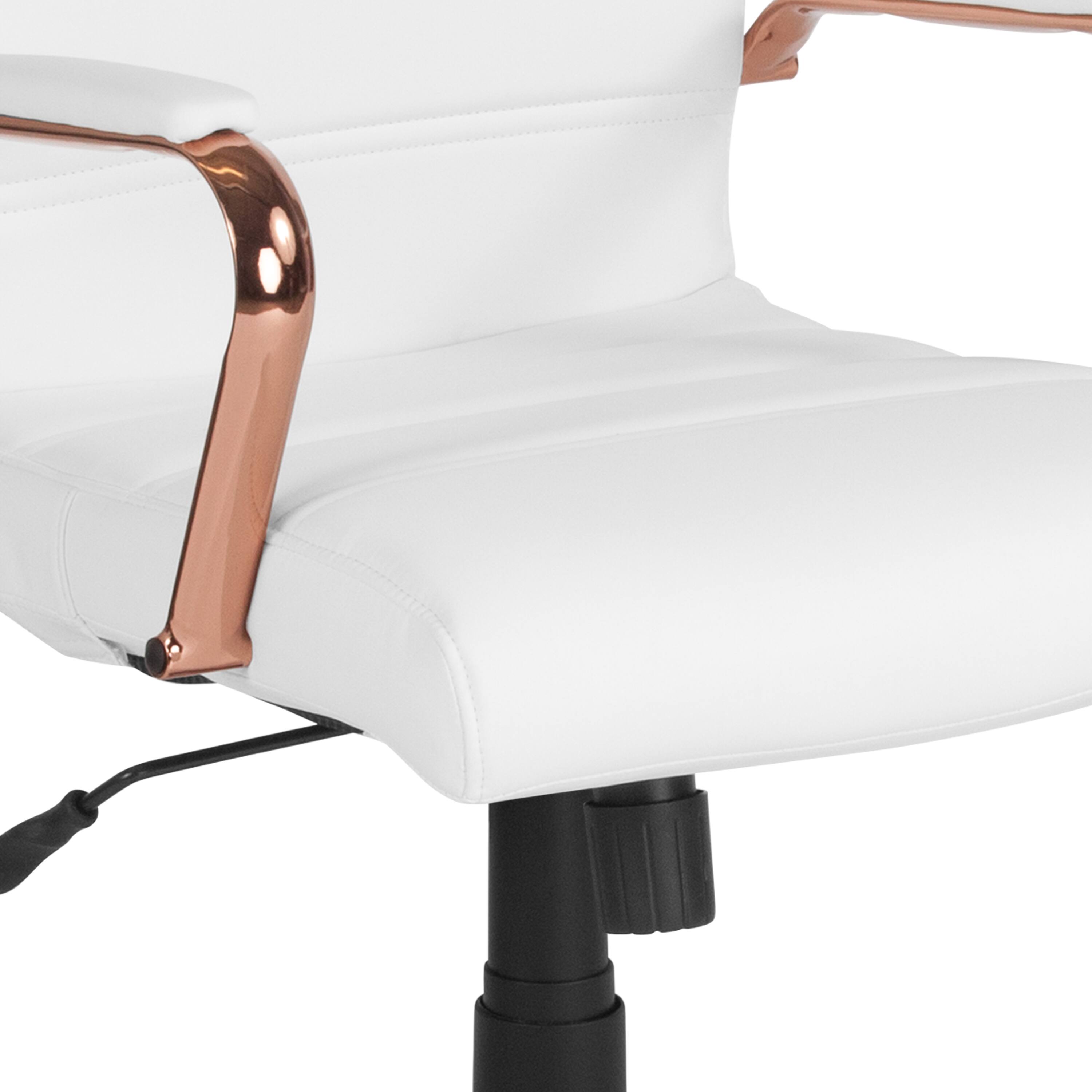 Alt View 9. Emma + Oliver - Mid-Back Executive Swivel Office Chair with Metal Frame and Arms - White LeatherSoft/Rose Gold Frame.