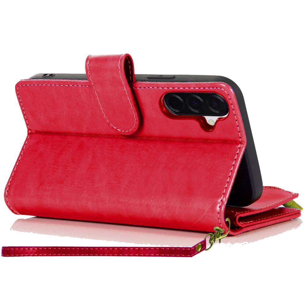 Left. TJS - Phone Case for Samsung Galaxy A17 5G, Luxury Wallet Card ID Zipper Money Holder Cover (Red) - Red.