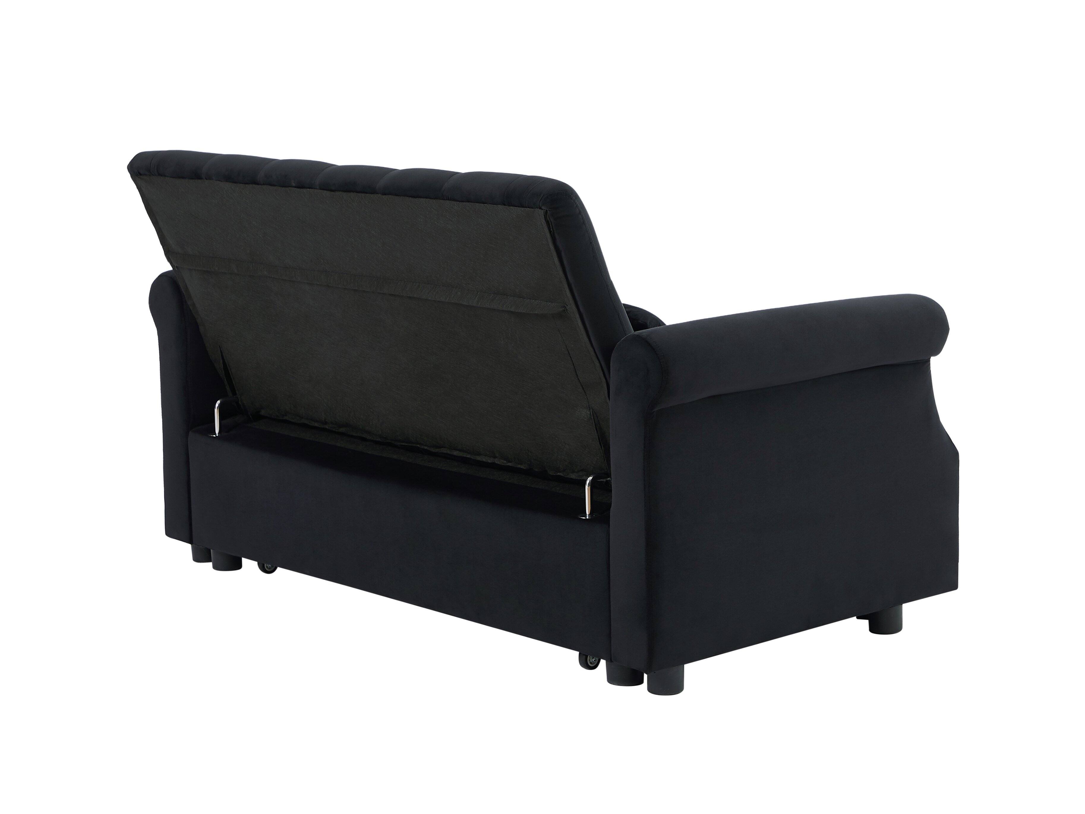 Alt View 1. Tiramisubest - Modern Velvet Convertible Loveseat Sleeper Sofa with 2 Lumbar Pillows,Adjustable Pull-Out Bed,Removable Armrest,Black - Black.