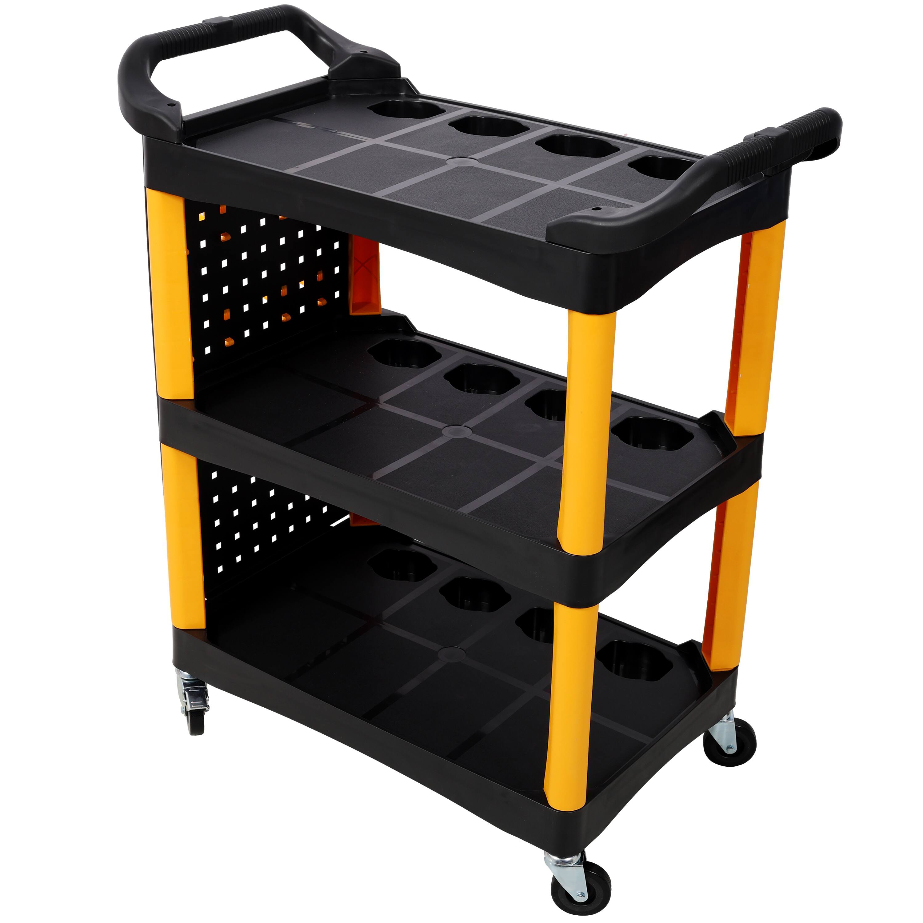 Alt View 2. ELEMENT ACE - 3-Tier Rolling Auto Detailing Cart with Wheels, Panel & Hooks - Garage, Workshop, Repair Shop Tool Storage - Yellow+Black.