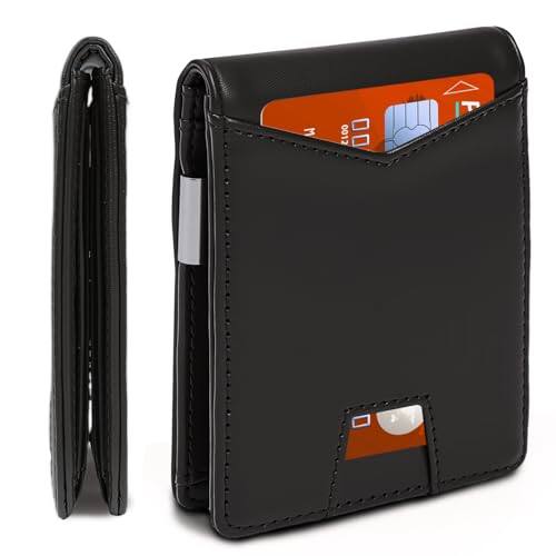 Front. Vulpecula Spade - Slim Wallet for Men, Slim ＆ Stylish RFID Blocking Wallet with Money Clip & Easy-Grab Card Slot, Compact Bifold - Black.