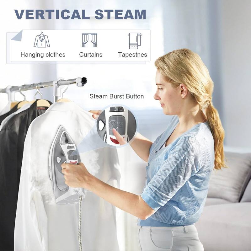 VERTICAL STEAM

- Hanging clothes
- Curtains
- Tapestries

Steam Burst Button