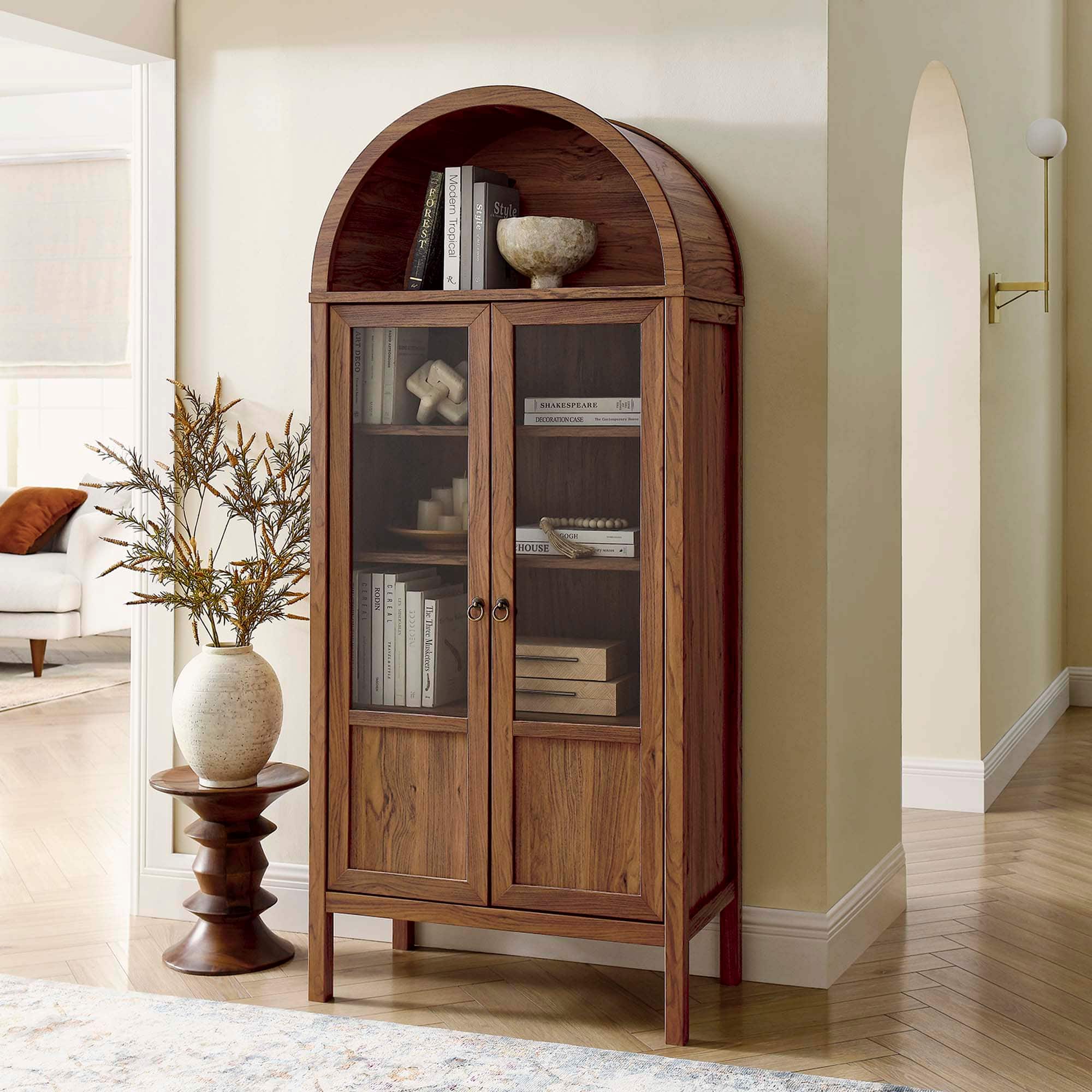 Tessa Tall Arched Storage Display Cabinet by Modway - Walnut