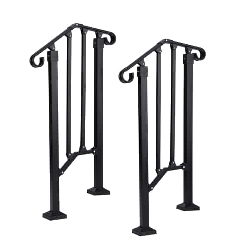 Winado - 2PCS Handrails Steps Stair Fits 1-2 Steps Hand Rail, Adjustable Stair Railing for Indoor Outdoor Yard Concrete Porch - Black