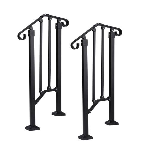 Front. Winado - 2PCS Handrails Steps Stair Fits 1-2 Steps Hand Rail, Adjustable Stair Railing for Indoor Outdoor Yard Concrete Porch - Black.