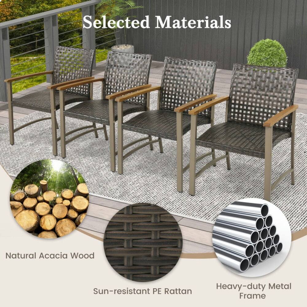 Selected Materials

- Natural Acacia Wood
- Sun-resistant PE Rattan
- Heavy-duty Metal Frame