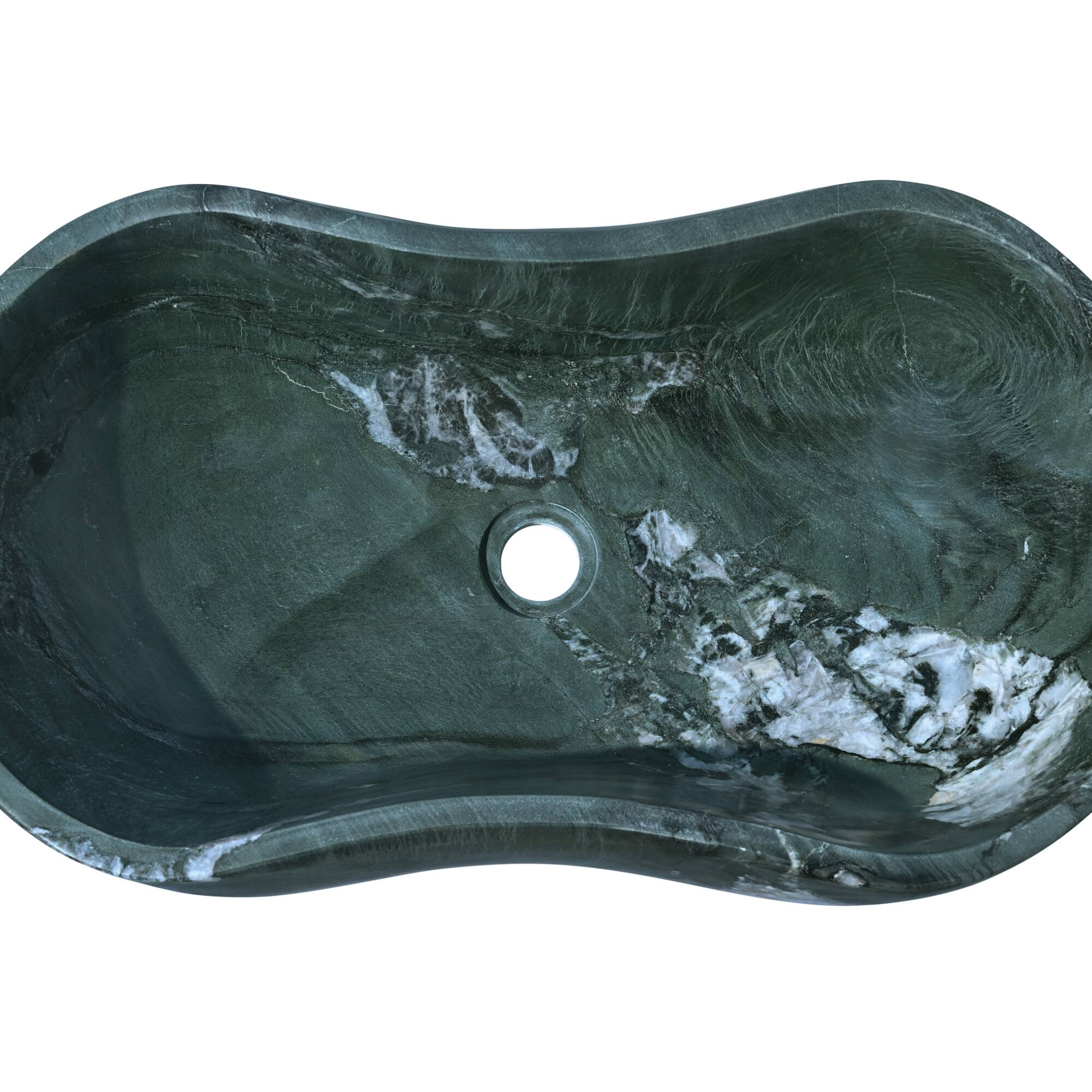 Alt View 5. ELEMENT ACE - Elegant Natural Marble Bathroom Vessel Sink with Polished Surface, Wavy Design for Modern Decor - Green.