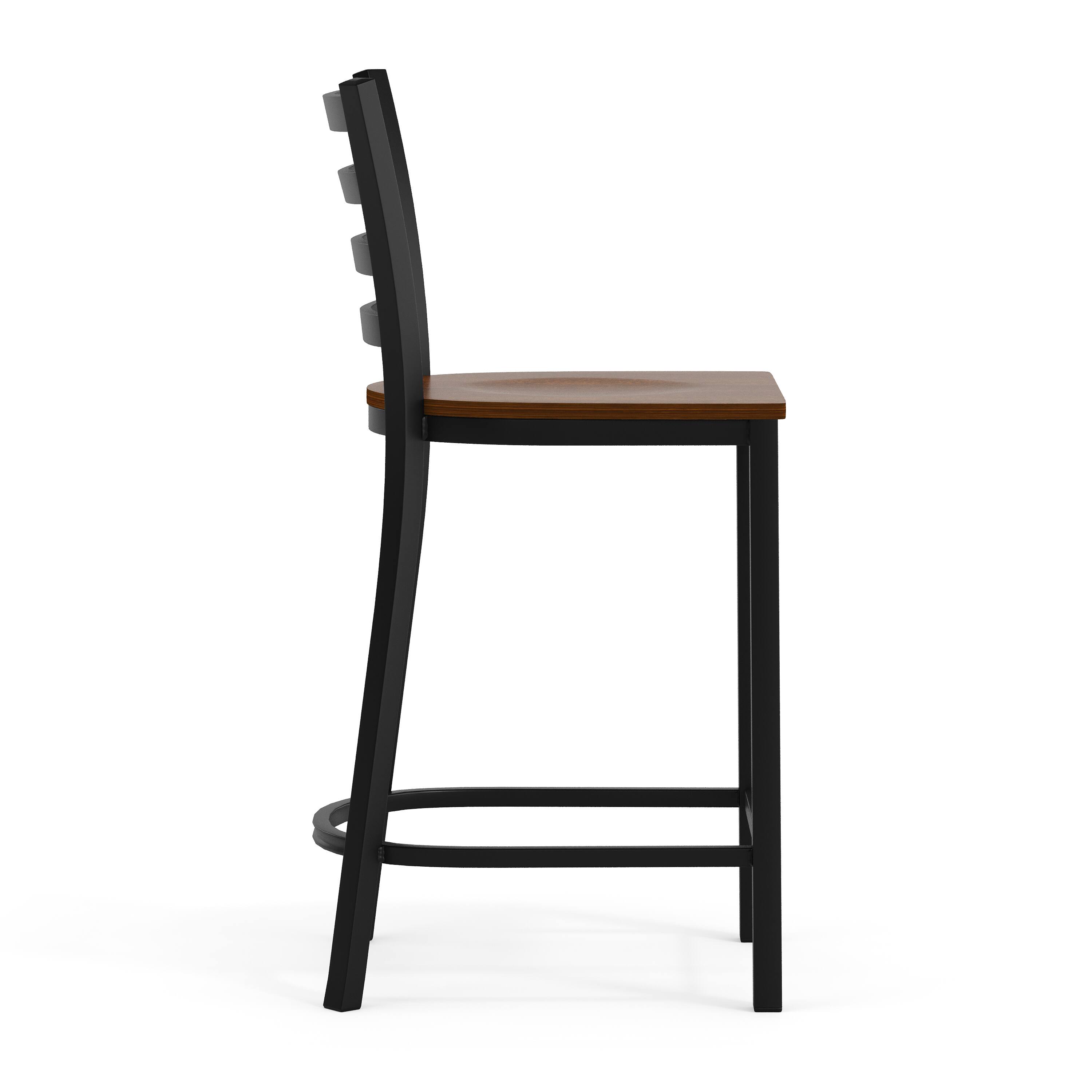 Alt View 9. Emma + Oliver - 2 Pack Ladder Back Metal Restaurant Counter Stool - Upholstered Seat - Cherry Wood Seat/Black Metal Frame.