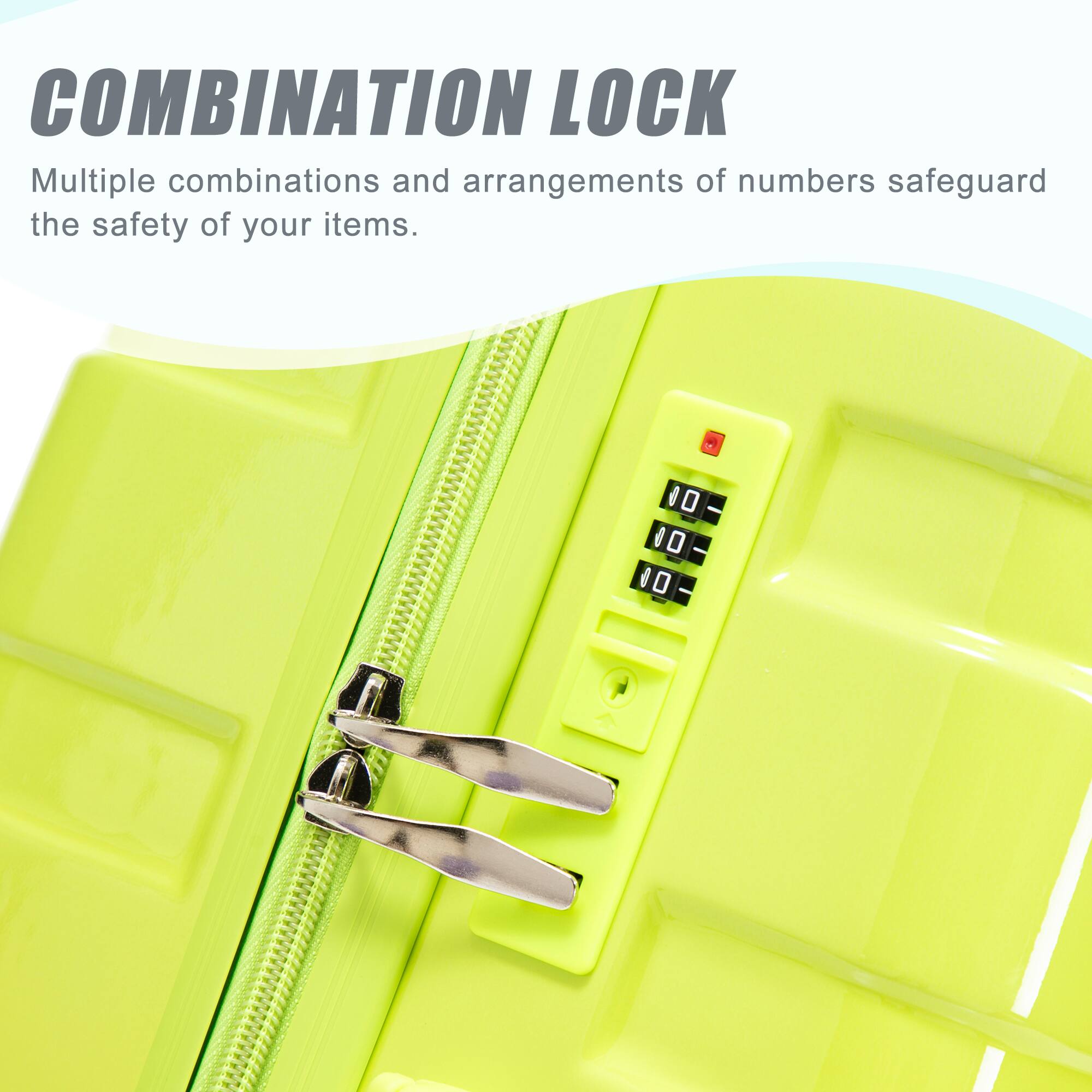 COMBINATION LOCK  
Multiple combinations and arrangements of numbers safeguard the safety of your items.