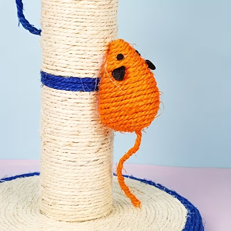Left. Oumilen - Sisal Cat Scratching Post with Hanging Mouse & Ball Toys, 16 in Height for Indoor Cats Scratch Pad Claw Sharpener - White.