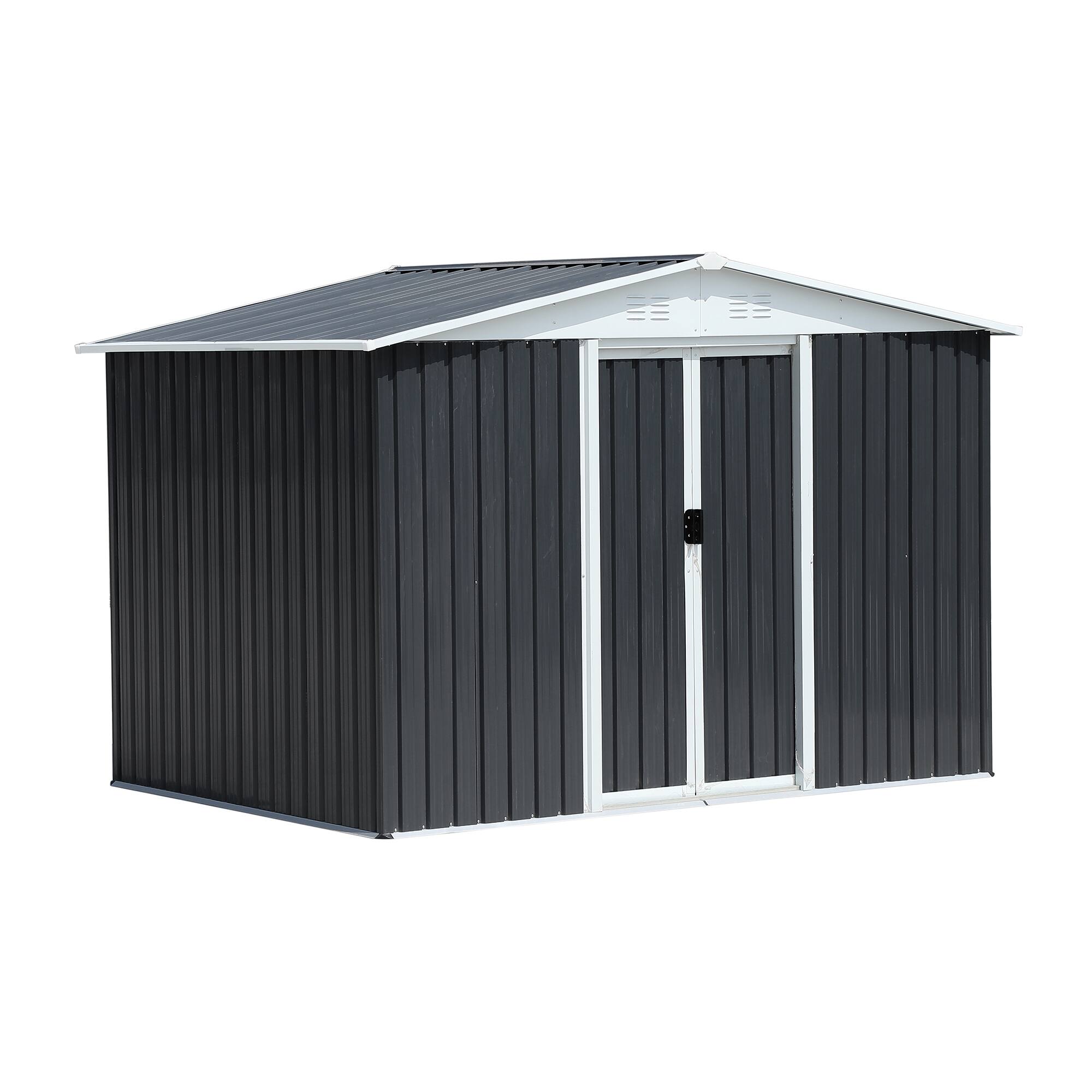 Alt View 2. TinyHomie - 8 x 6 FT Apex Roof Dark Grey Aluminum Alloy Frame Garden Shed With Sliding Door.