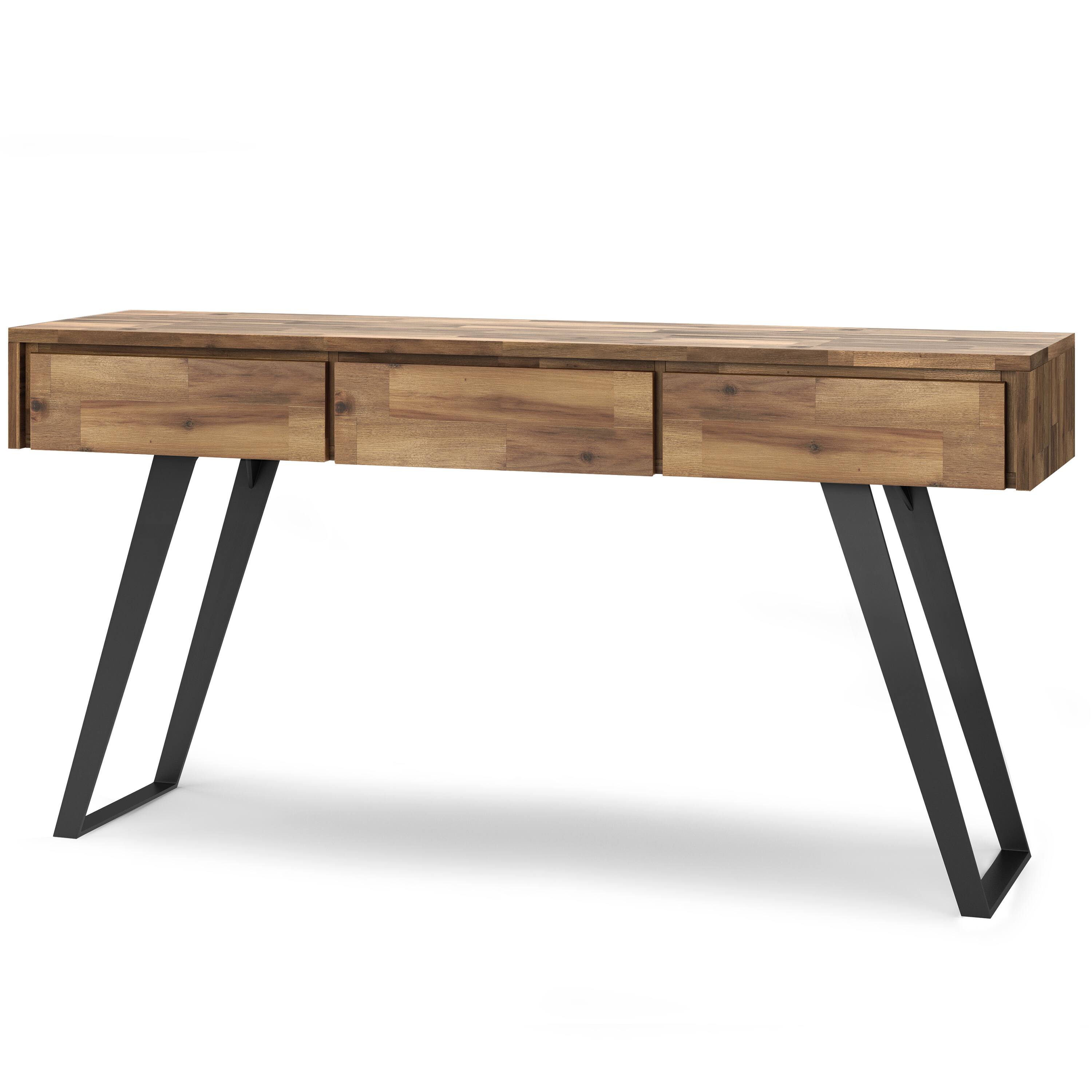 Angle. Simpli Home - Lowry Console Sofa Table - Distressed Golden Wheat.