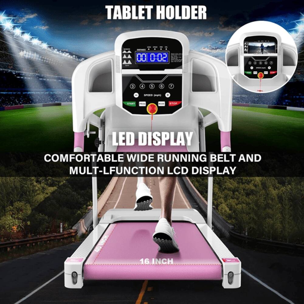 TABLET HOLDER

00 0:02 E 1 3 4 5 d 7

SPERD impng

START PROC - STOP

LED DISPLAY

COMFORTABLE WIDE RUNNING BELT AND MULT-LFUNCTION LCD DISPLAY

40 INCH

16 INCH
