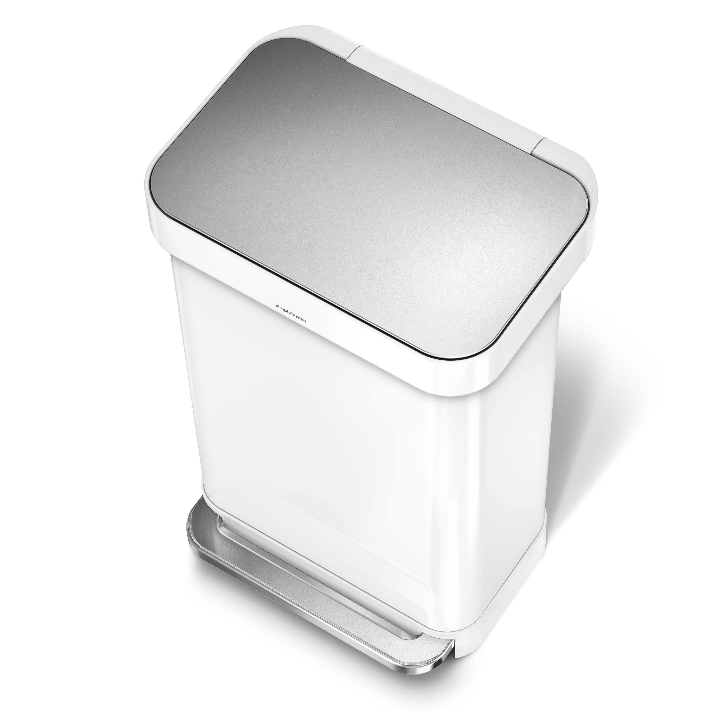 Alt View 1. simplehuman - 45L rectangular step can with liner pocket, white steel - White.