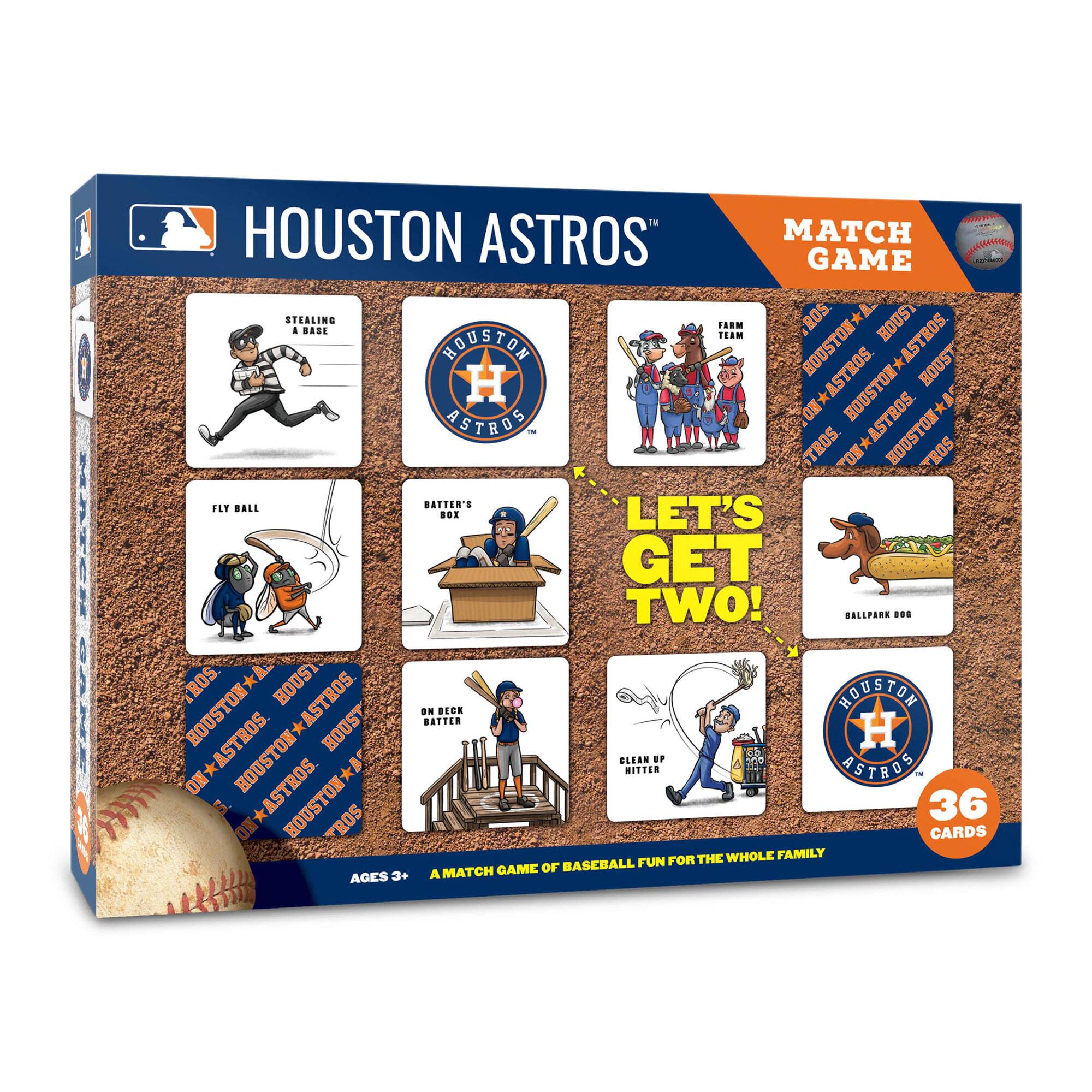 HOUSTON ASTROS MATCH GAME

LET'S GET TWO!

STEALING A BASE
FLY BALL
BATTER'S BOX
ON DECK BATTER
CLEAN UP HITTER
BALLPARK DOG

HOUSTON ASTROS
HOUSTON ASTROS
HOUSTON ASTROS
HOUSTON ASTROS
HOUSTON ASTROS
HOUSTON ASTROS

36 CARDS

A MATCH GAME OF BASEBALL FUN FOR THE WHOLE FAMILY

AGES 3+