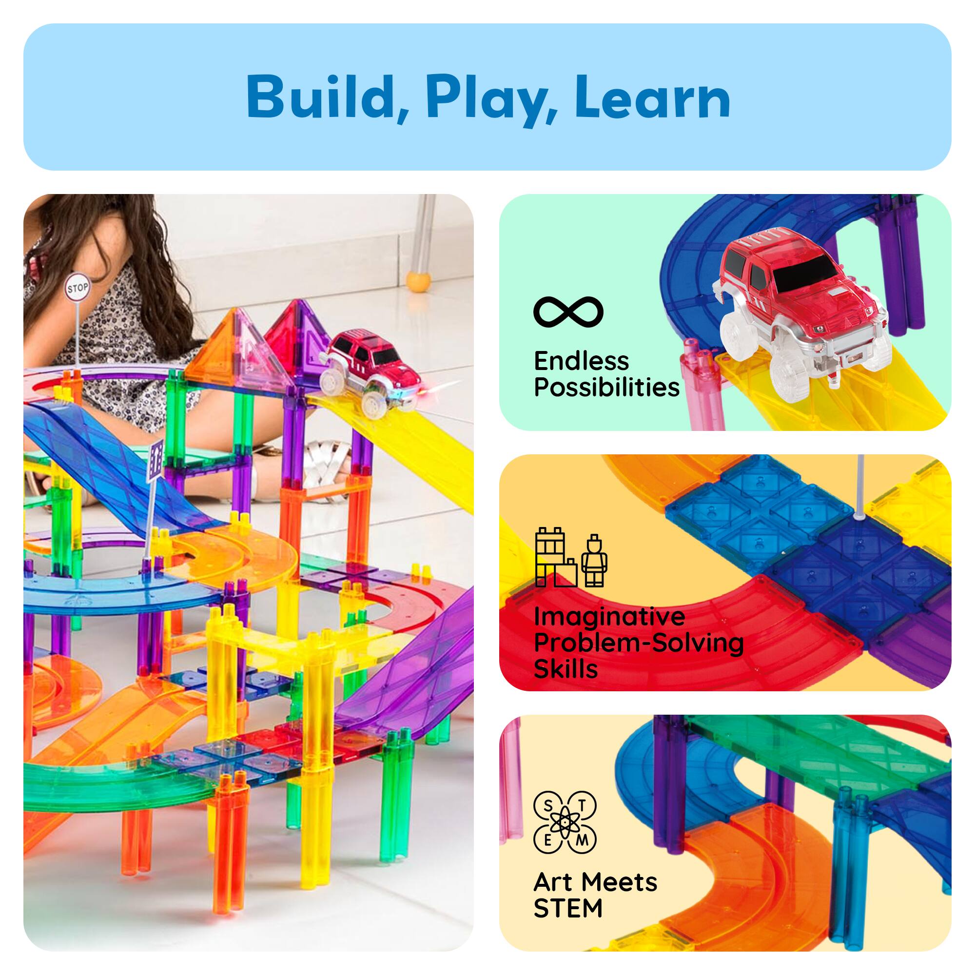 Build, Play, Learn

- Endless Possibilities
- Imaginative Problem-Solving Skills
- Art Meets STEM