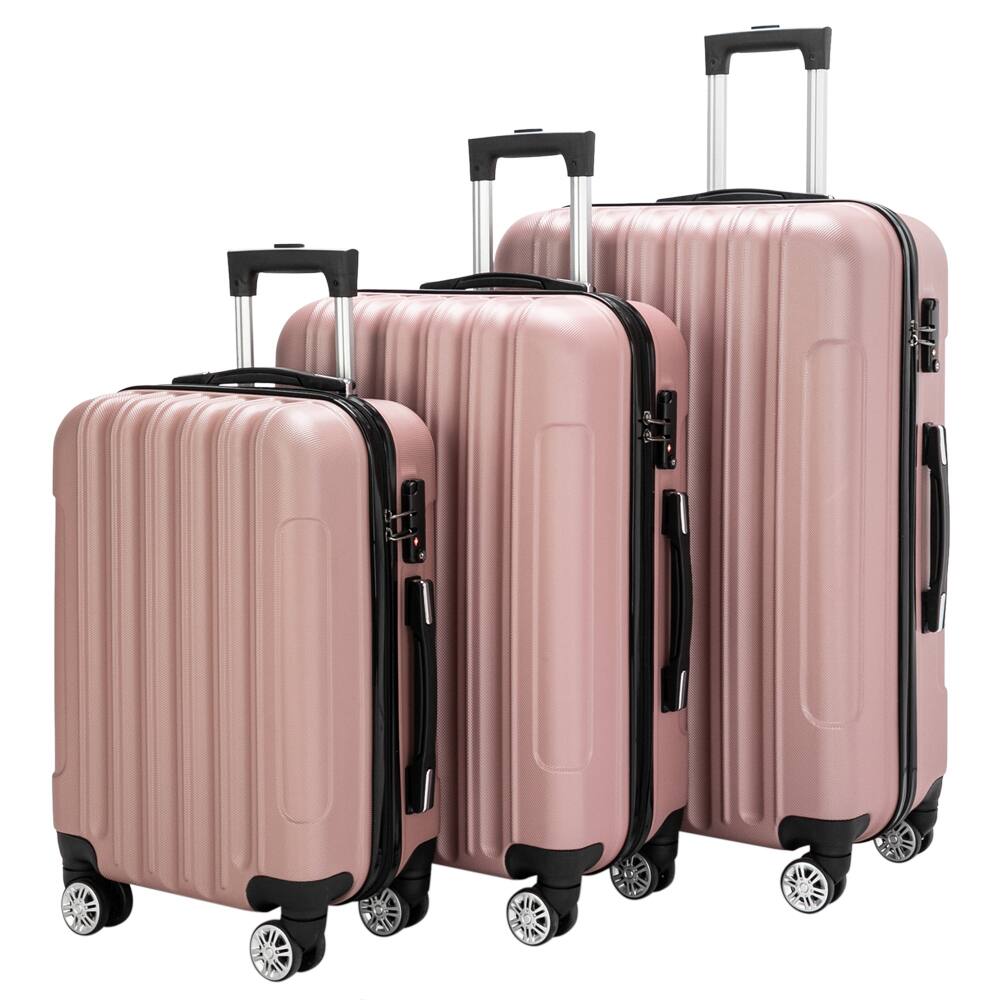 Alt View 7. Winado - 20"/24"/28" Luggage Set 3 Piece, ABS Hard Shell Suitcase Set for Travel, Spinner Wheels and TSA Lock - Gold Pink.