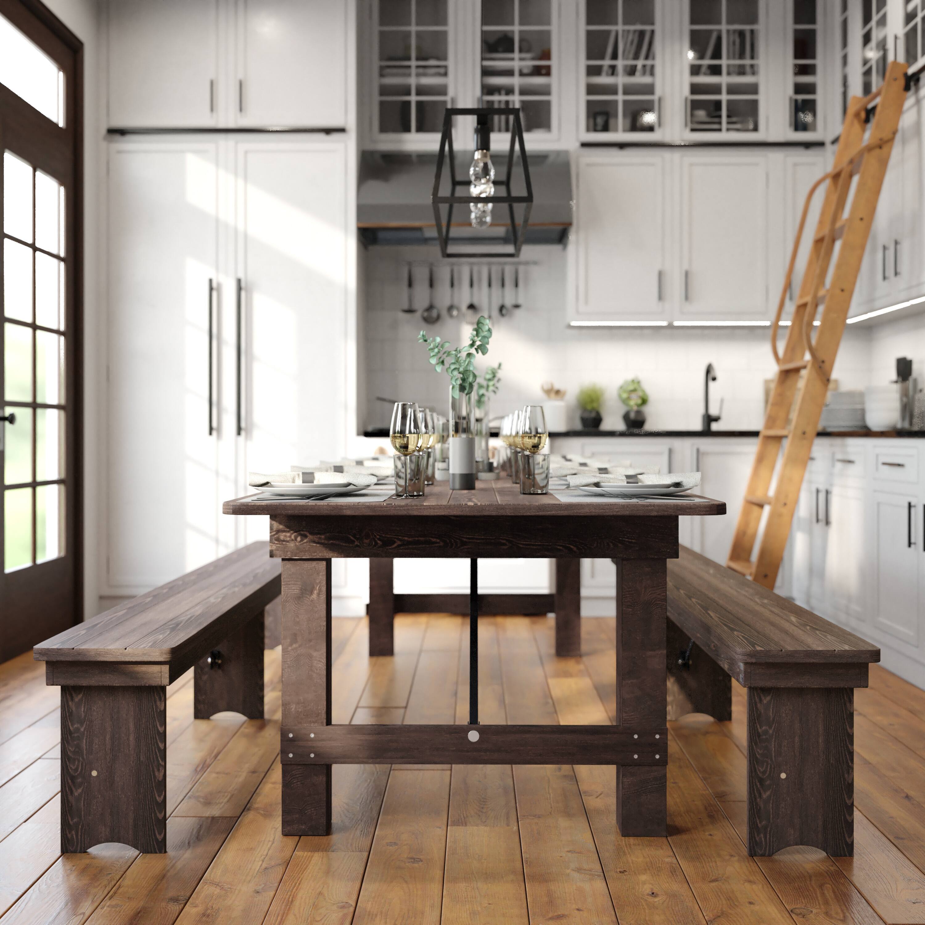 Alt View 3. Flash Furniture - HERCULES 9' x 40" Rectangular Antique Rustic Mahogany Solid Pine Folding Farm Table - Brown.