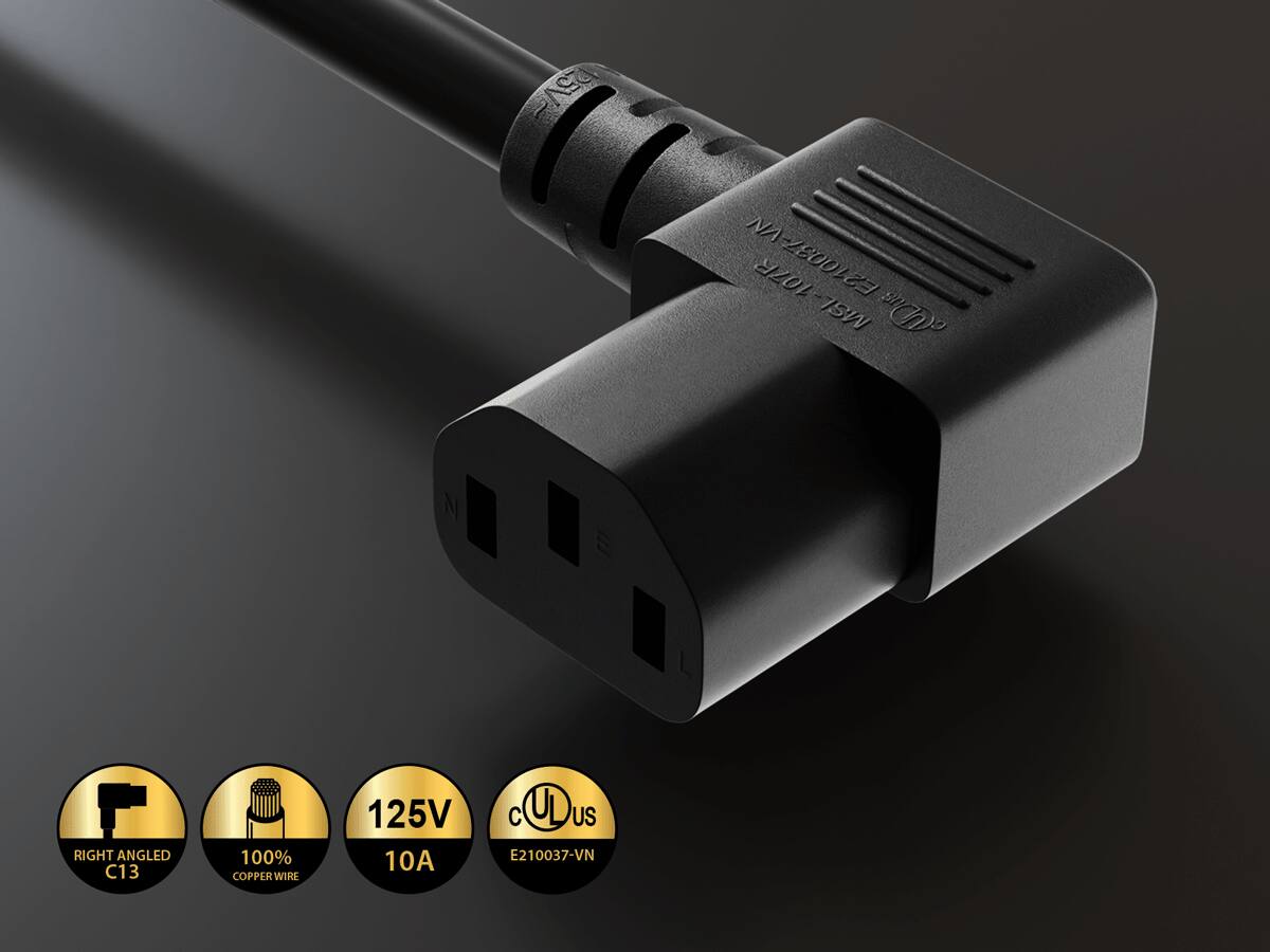 25V- NA 1075 E210037 - IW M N I1 F RIGHT ANGLED C13 100% COPPER R WIRE 125V 10A C UD US E210037-VN