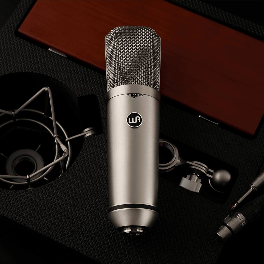 Alt View 2. Warm Audio - Large-Diaphragm Condenser Microphone with 3 Switchable Polar Pattern, Highpass Filter and Mic Mounts, Stereo Pair - Limited Titanium-Style Finish.