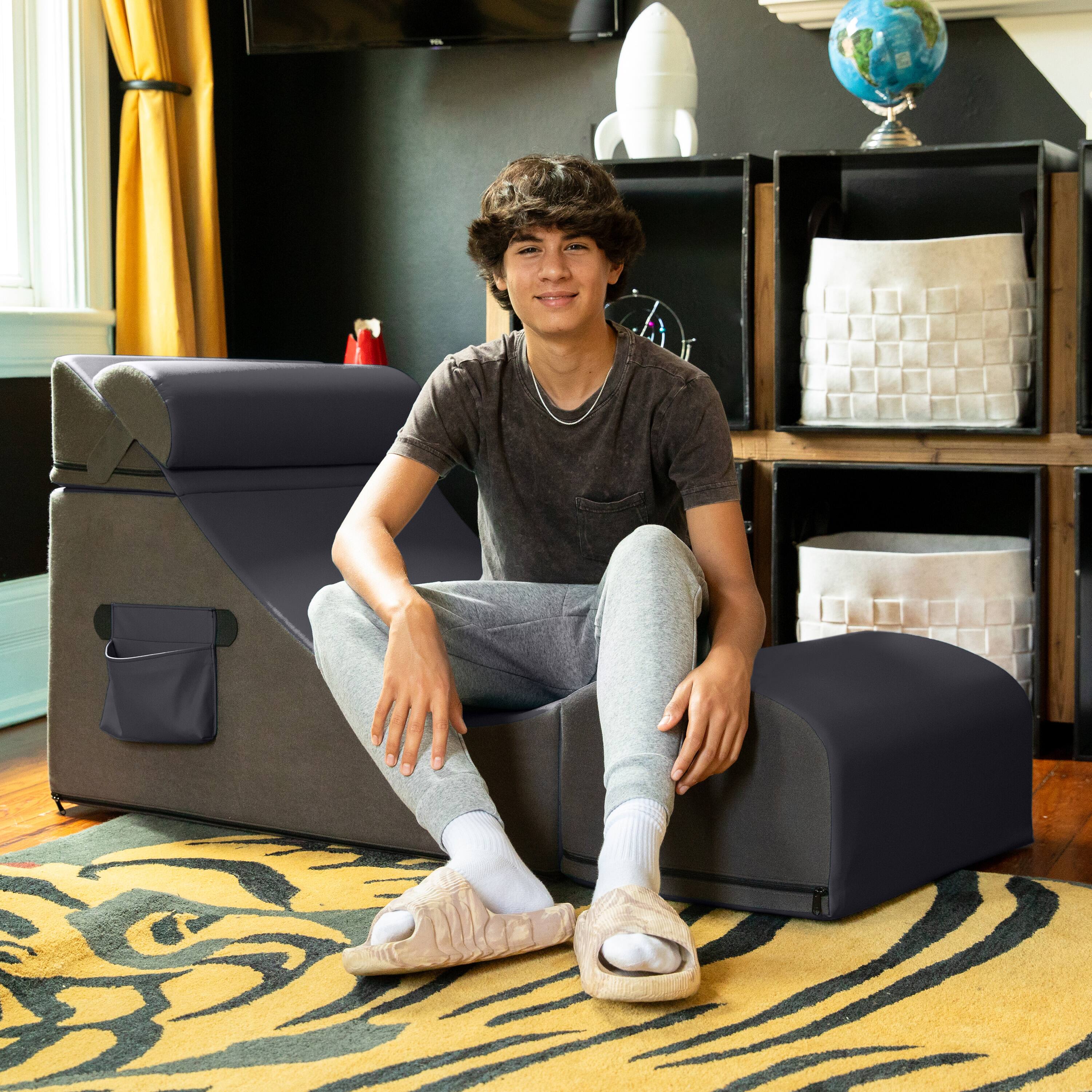 Back. Jaxx - Jaxx Flexx V-Tex Convertible 3 in 1 Gamer Chair, Table, & Ottoman w/ Adjustable Headrest & Pocket - Vinyl Black - Black.