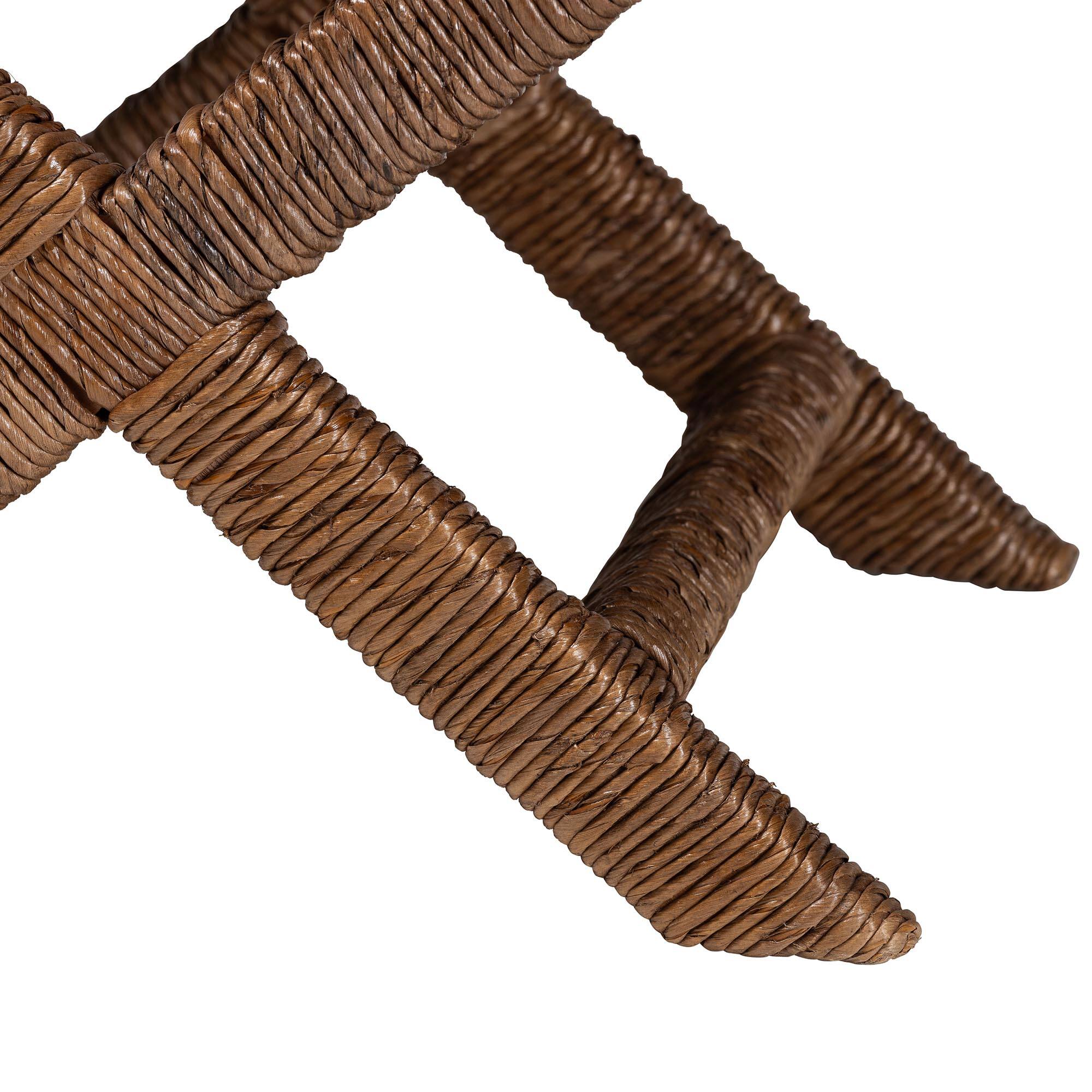 Back. bali & pari - Alda Woven Seagrass Ottoman - Handwoven Wicker Accent Stool with X Base, Boho Coastal Seating - Natural Brown.