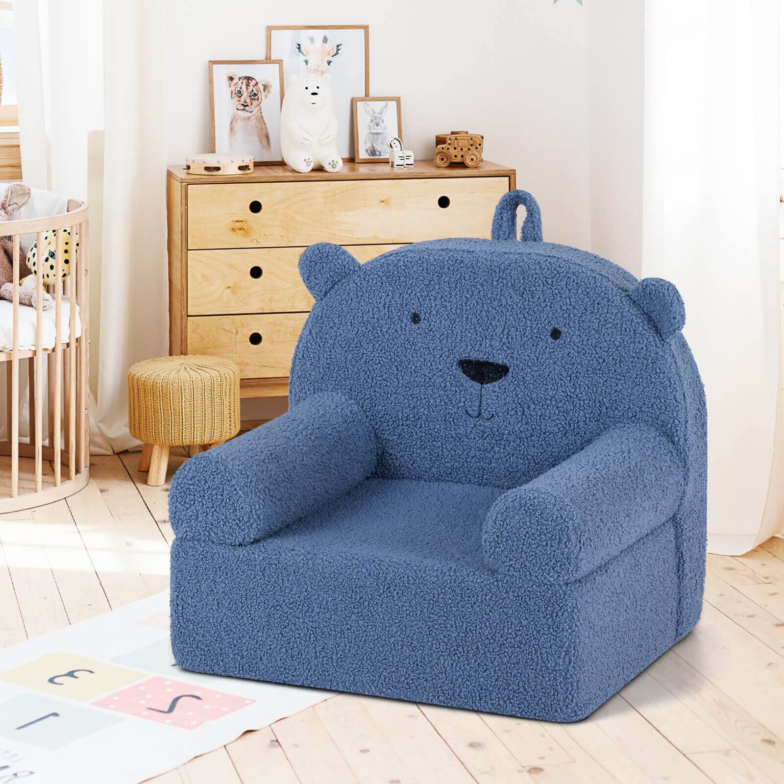 Alt View 1. Costway - Costway Kids Bear Sofa Toddler Foam Couch with Soft Fleece Fabric Cover - Navy.