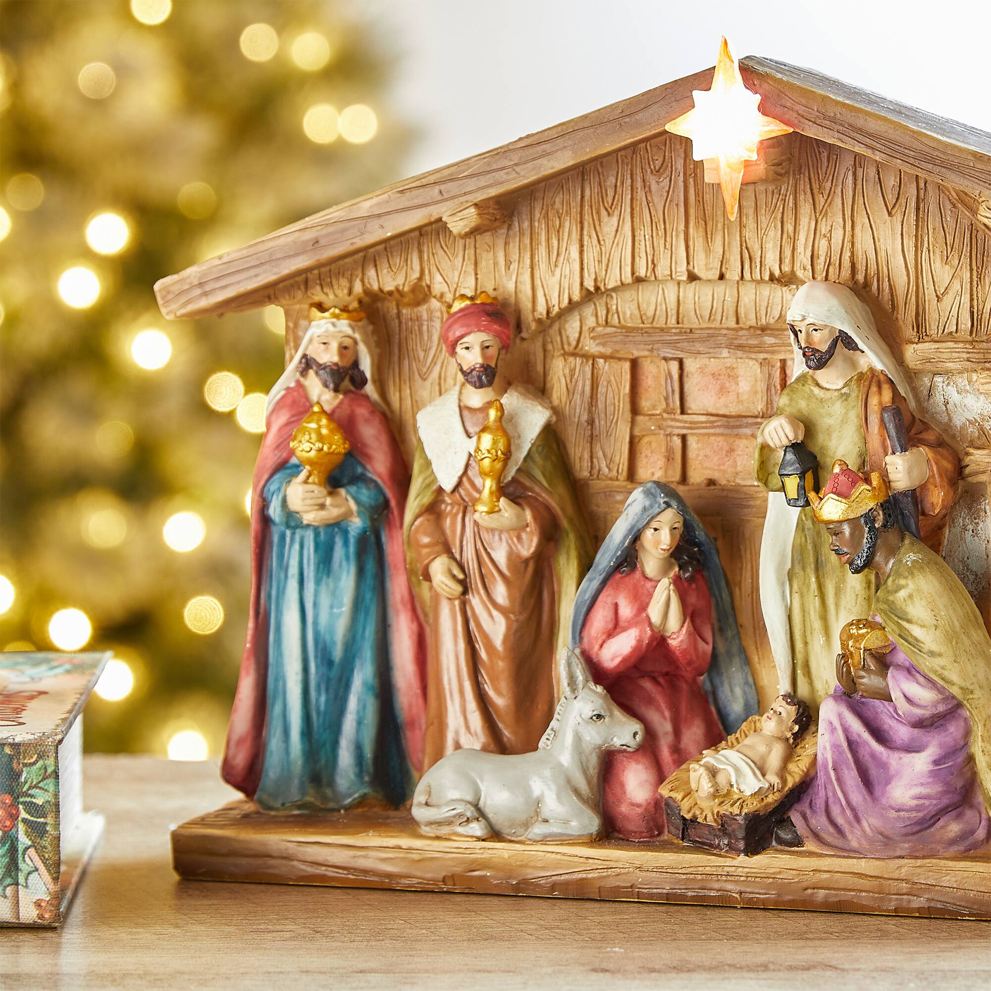 Alt View 3. Glitzhome - 12.5"L Lighted Resin Nativity House - Multi-Colored.