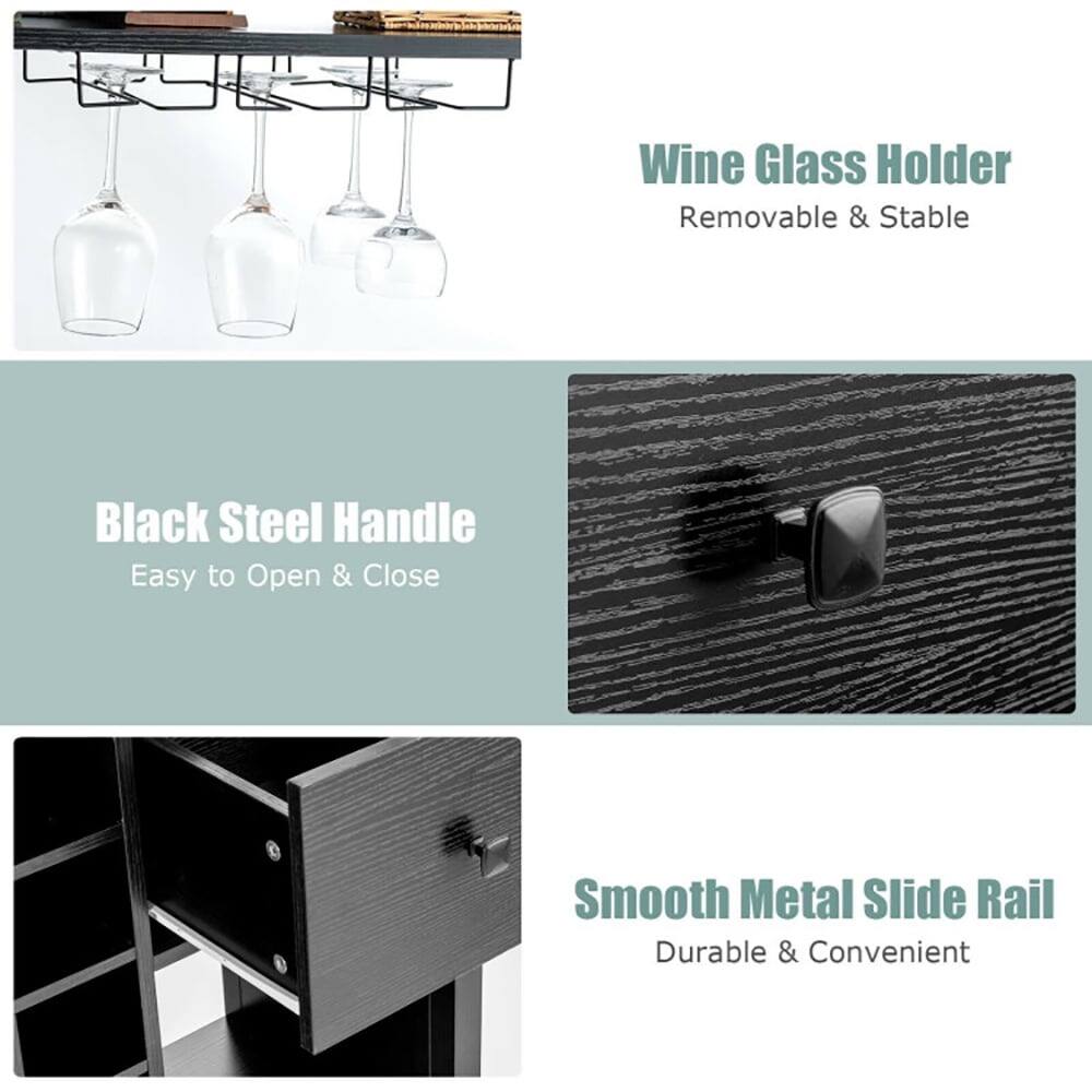 Wine Glass Holder  
Removable & Stable  

Black Steel Handle  
Easy to Open & Close  

Smooth Metal Slide Rail  
Durable & Convenient