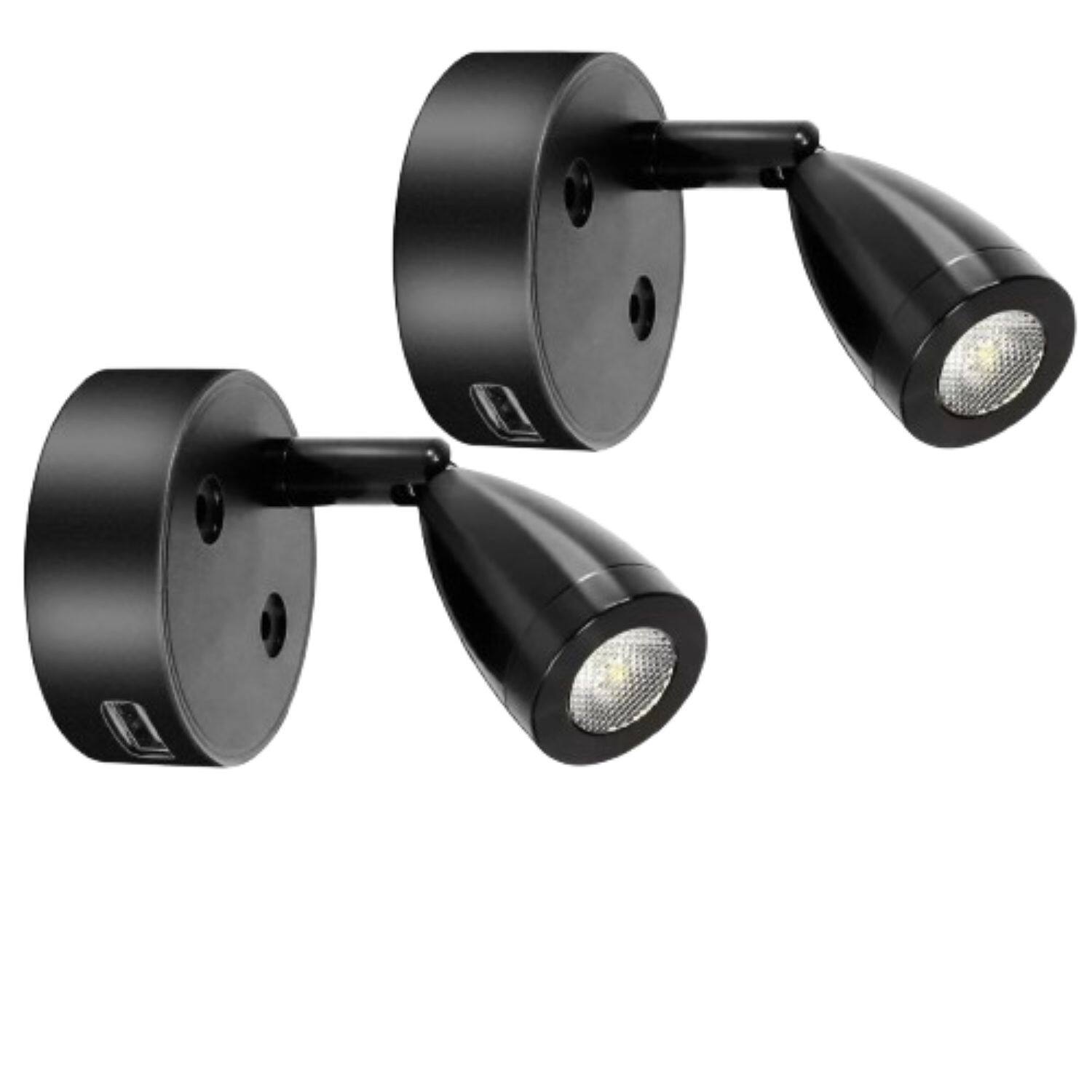 Front. Stock Preferred - 2-Pack 12V LED USB RV Wall Reading Lights - Black.