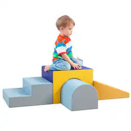 Qaba - Climbing Toys, Easy-to-clean 4 Piece Soft & Safe Foam Play Set, Crawling or Sliding
