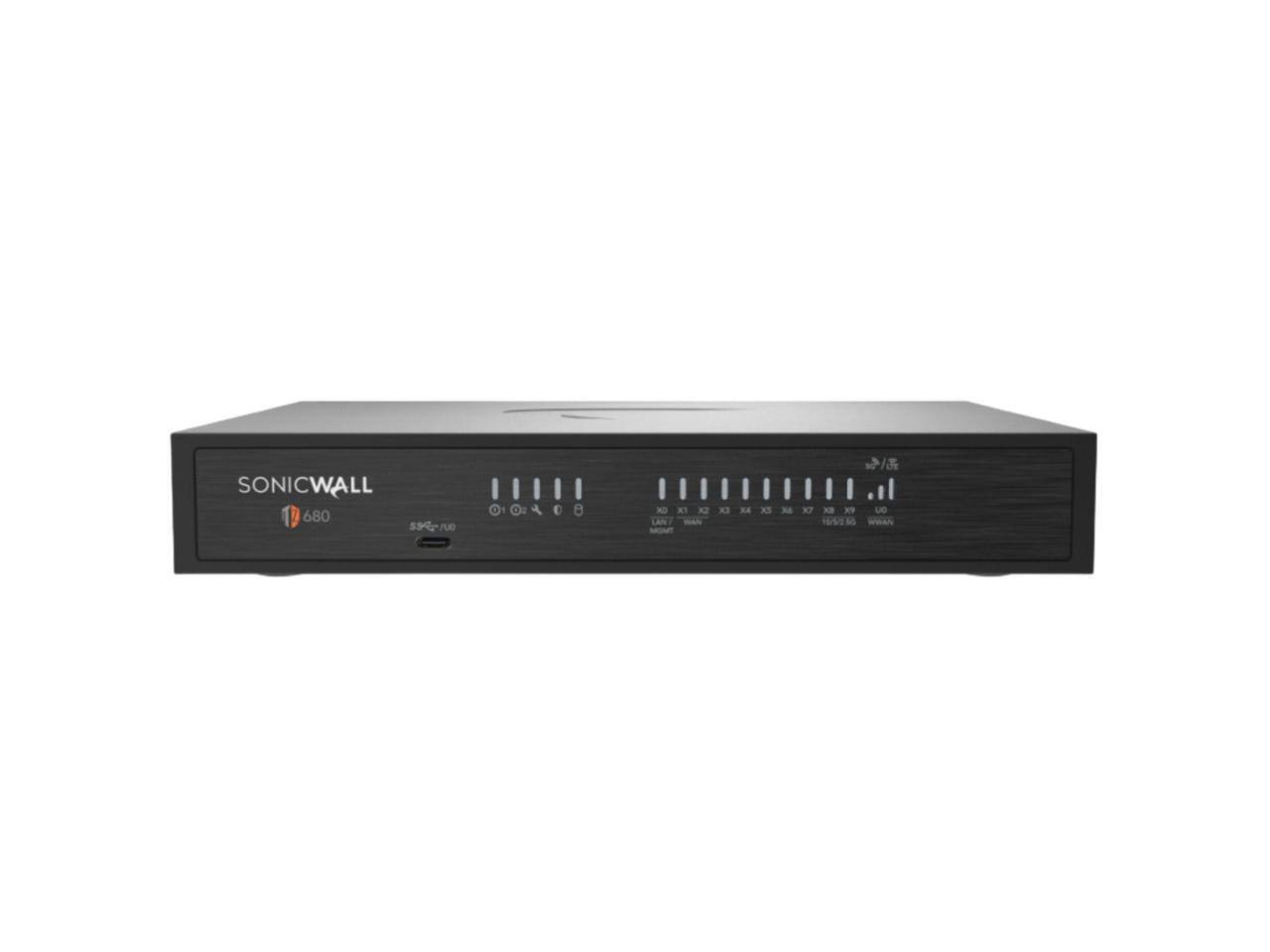 SONICWALL 680  
594- PUE O O: E e N 81  
LAN 2 x XE XE X7 X9 UB H8 WA