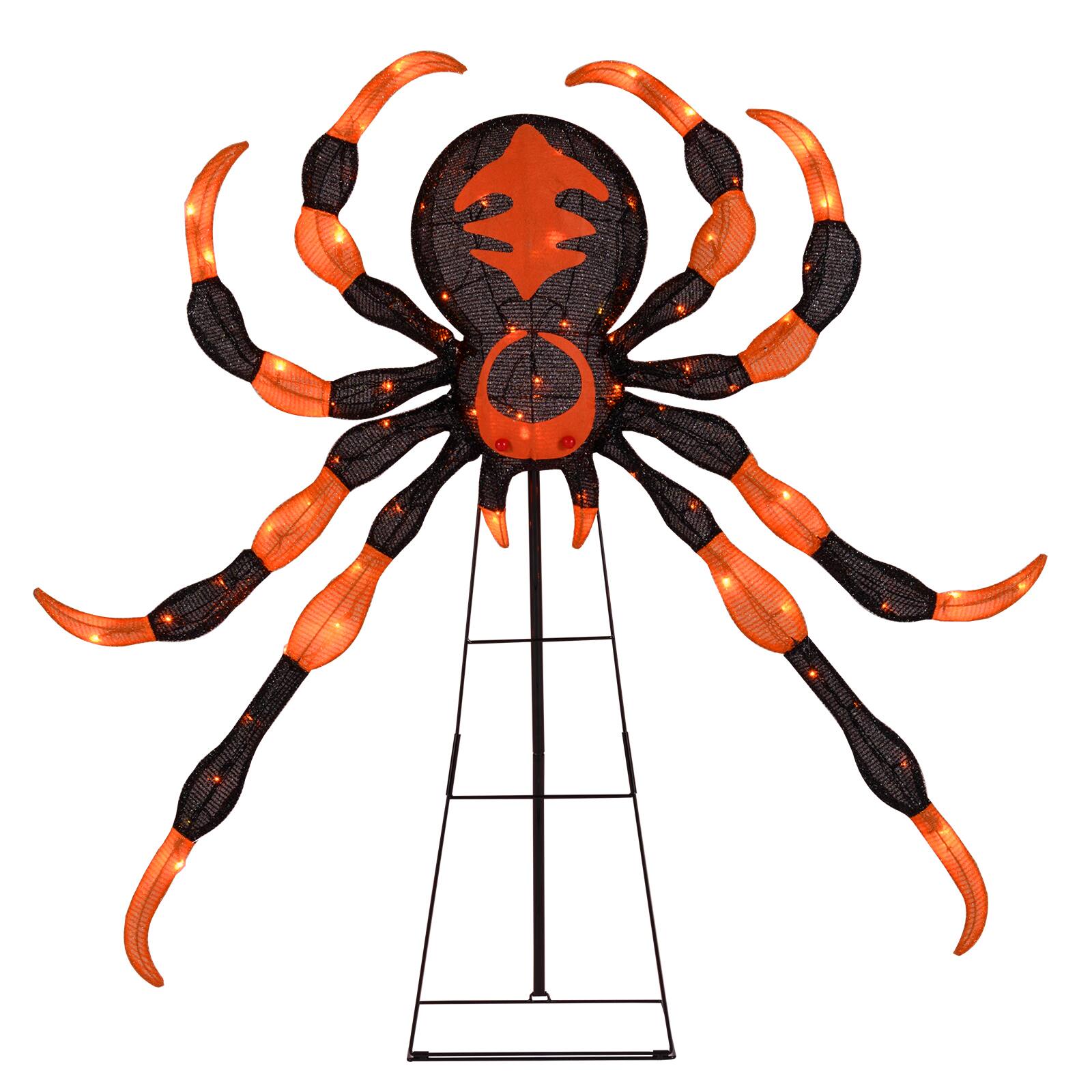 Alt View 3. WELLFOR - 52 Inch Halloween Spider Decoration with 16 Flickering Warm White LED Lights - Black and Orange.