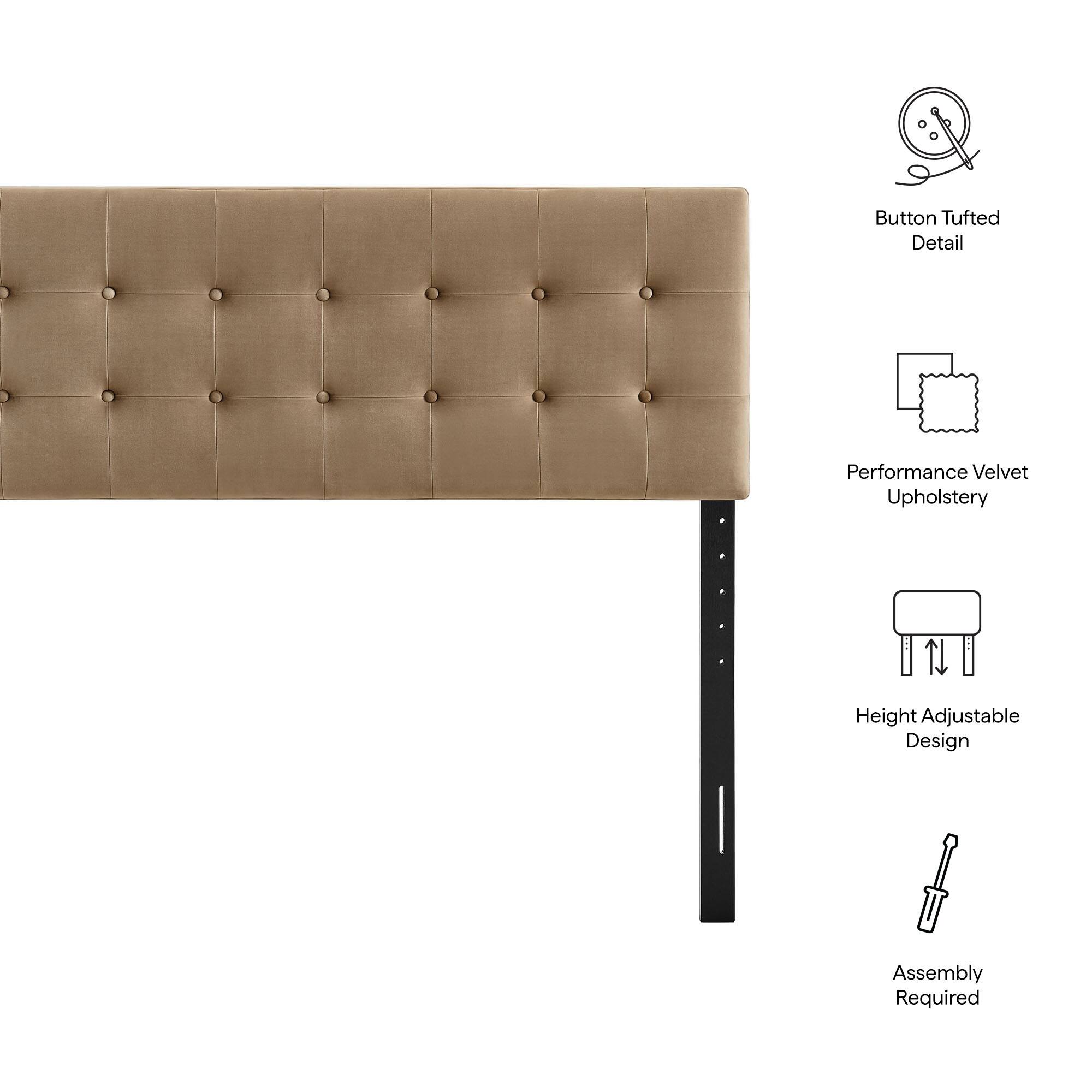 Button Tufted Detail  
Performance Velvet Upholstery  
Height Adjustable Design  
Assembly Required