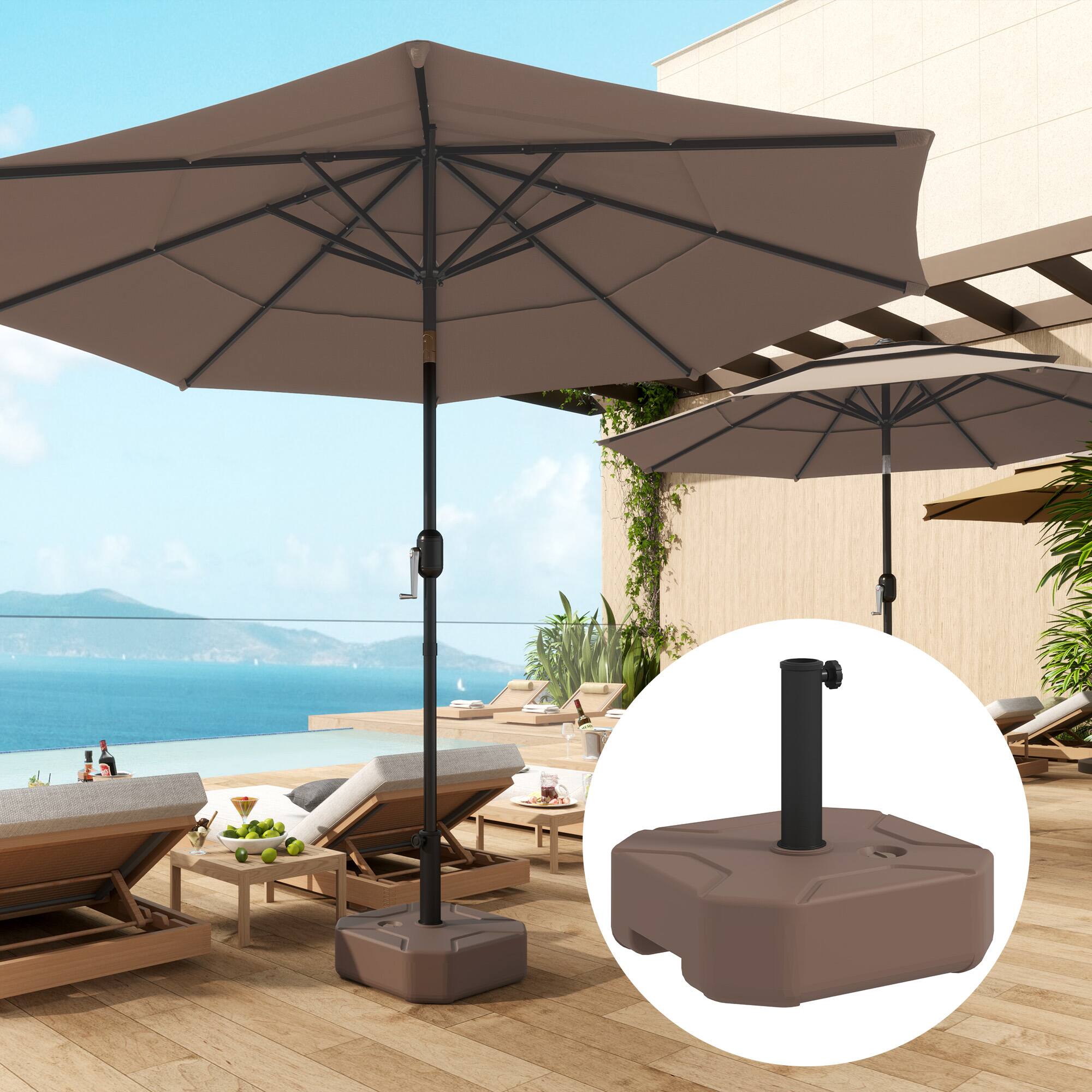 Angle. Outsunny - Square Patio Umbrella Base Holder, Heavy Duty Outdoor Umbrella Stand Base, Filled Up to 55lbs with Stand or 44lbs - Brown.