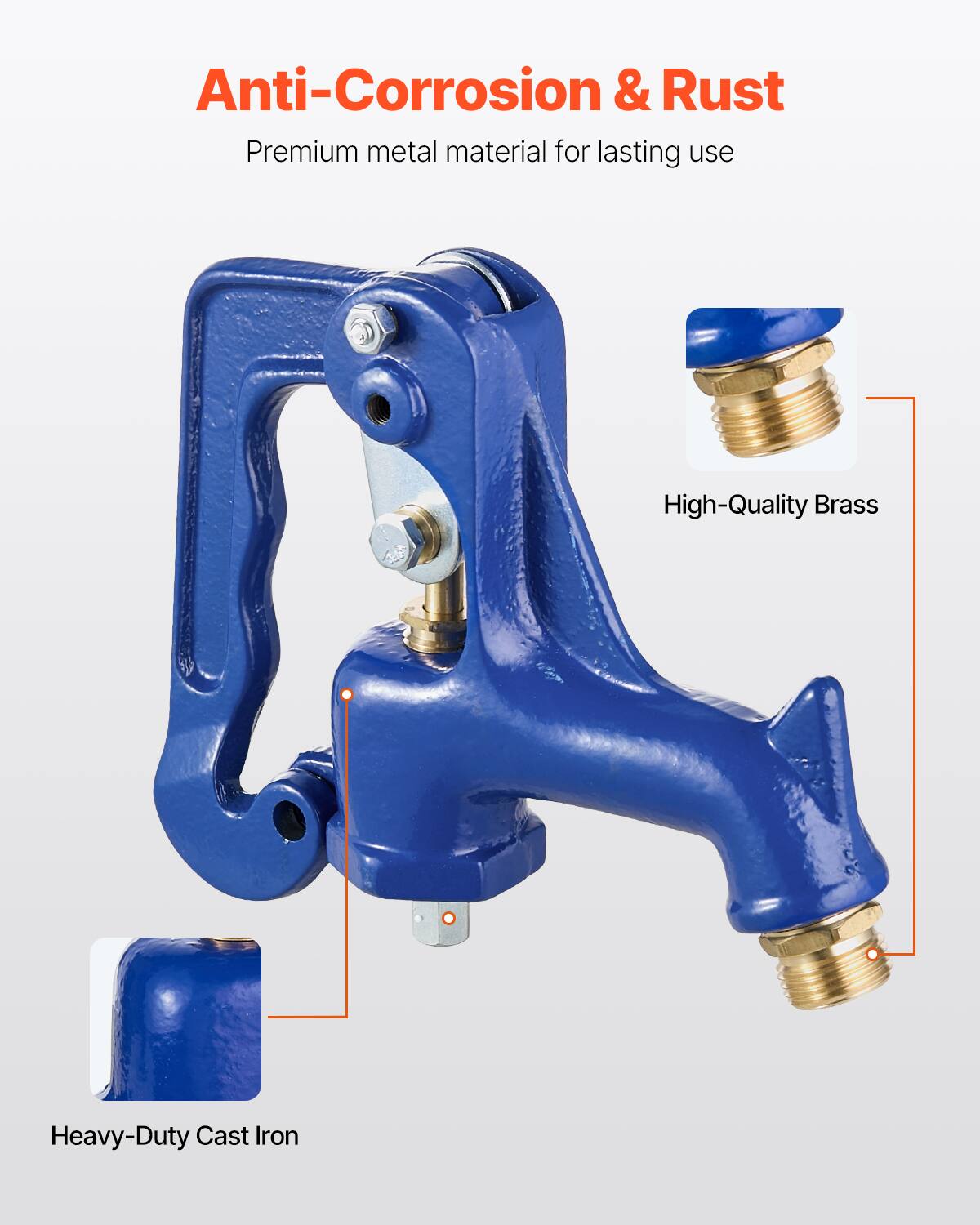 Anti-Corrosion & Rust  
Premium metal material for lasting use  
High-Quality Brass  
Heavy-Duty Cast Iron
