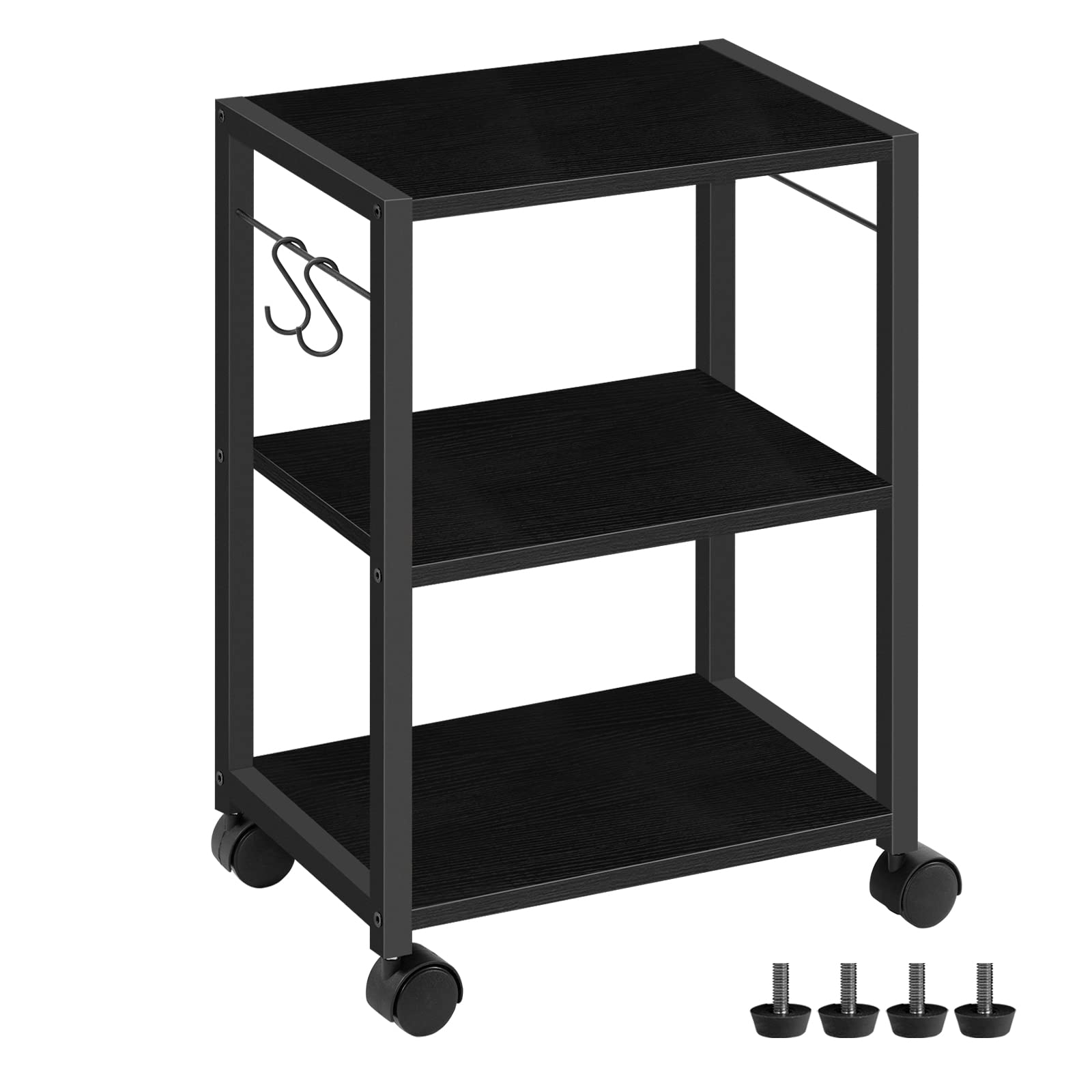 Front. Dazzling Pops - Printer Stand, 3-Tier Under Desk Rolling Cart with Storage Shelf, Heavy Duty Printer Table with Wheels for ... - Black.