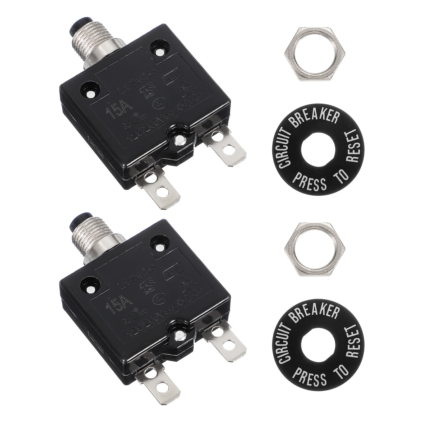 Unique Bargains - 2pcs 15A Push Button Circuit Breaker, 125/250V AC,50V DC, Manual Reset Thermal Overload Protector for Industrial - Black price history on PriceWatchPro