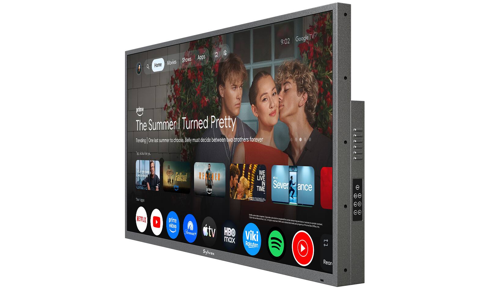 Google TV 9:02

Shows Apps Home Movies

prime The Summer | Turned Pretty
Trending | One last summer to choose, Belly must decide between two brothers forever

Fallout
REACHER
WE LIVE IN TIME
Severance

apps

NETFLIX
prime video
LC Pount+ tv HBO Viki max Rakuten Sylvox