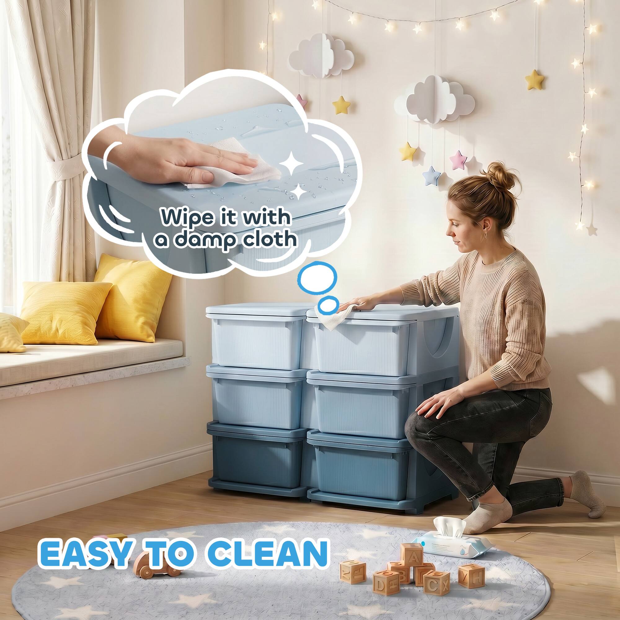 EASY TO CLEAN  
Wipe it with a damp cloth