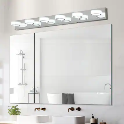 Front. Sofucor - Modern Rotating Oval Lampshade Metal LED Vanity Light Fixtures Dimmable for Bathroom Lighting Over Mirror Wall Scone - Chrome.