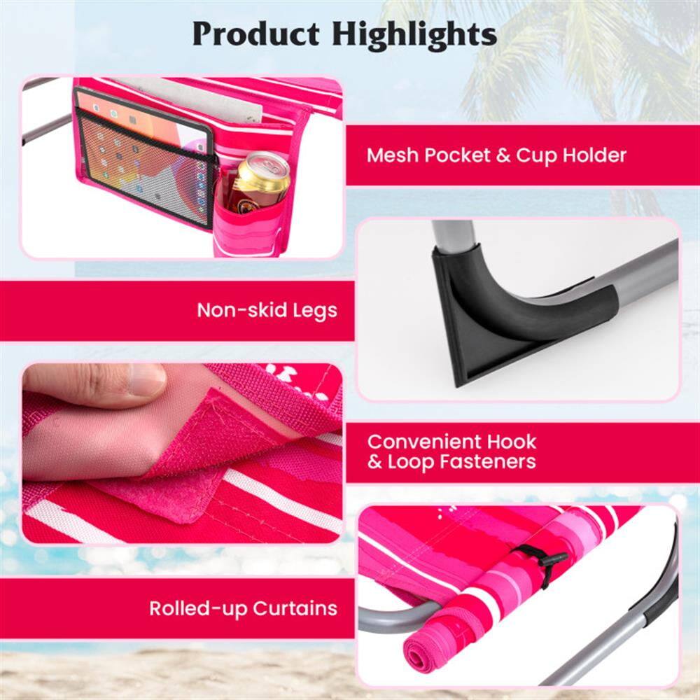 Product Highlights

- Mesh Pocket & Cup Holder
- Non-skid Legs
- Convenient Hook & Loop Fasteners
- Rolled-up Curtains