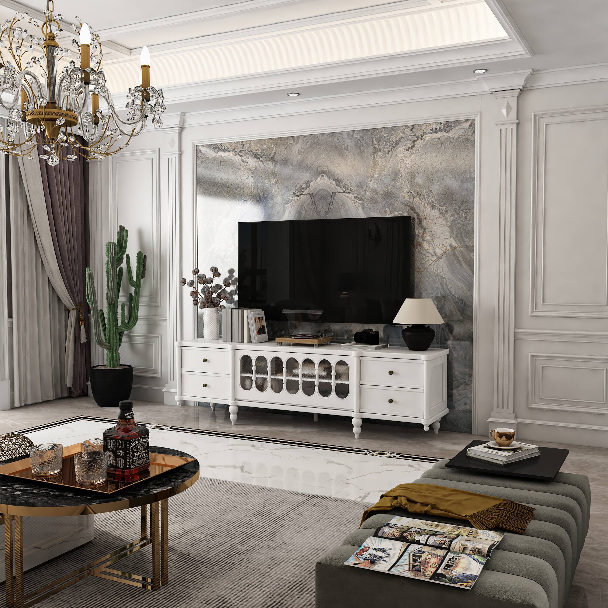 Alt View 2. Famapy - Famapy European - Style TV Stand: Ornate Design & Timeless Elegance - White.