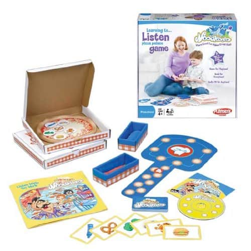 Hasbro - Noodleboro Pizza Palace Game - Learning to Listen - Game for Playtime + Book for Storytime + Audio CD for Anytime - Multi