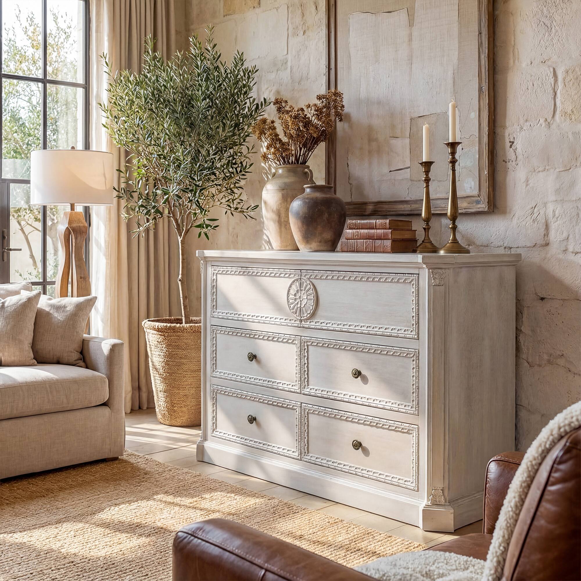 Angle. Homsee - Fully Assembled Solid Wood 5 Drawer Dresser, Classic Vintage Chest of Drawers for Bedroom or Living Room - White.