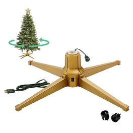 Home Heritage - Metal Rotating Christmas Tree Stand for Holiday Trees Up to 7.5 ft - Gold