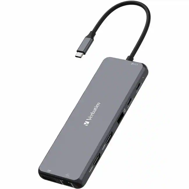 Front. Verbatim - Verbatim USB-C ™Pro Multiport Hub CMH 13 - 13 Ports - for Monitor, Headphone, Speaker - Charging Capability - Gray.