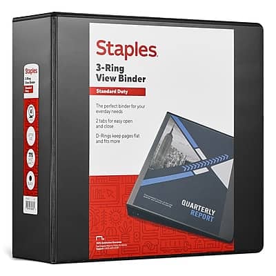 "Staples - 4"" 3-Ring View Binder, D-Ring - Black" price history on PriceWatchPro