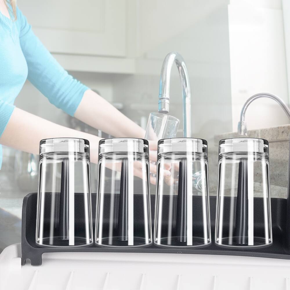 Angle. Empava - 16-in Fold-Able Countertop Camping RV Collection Dish and Cups Drying Rack Drainer Set - White & Blue-gray.