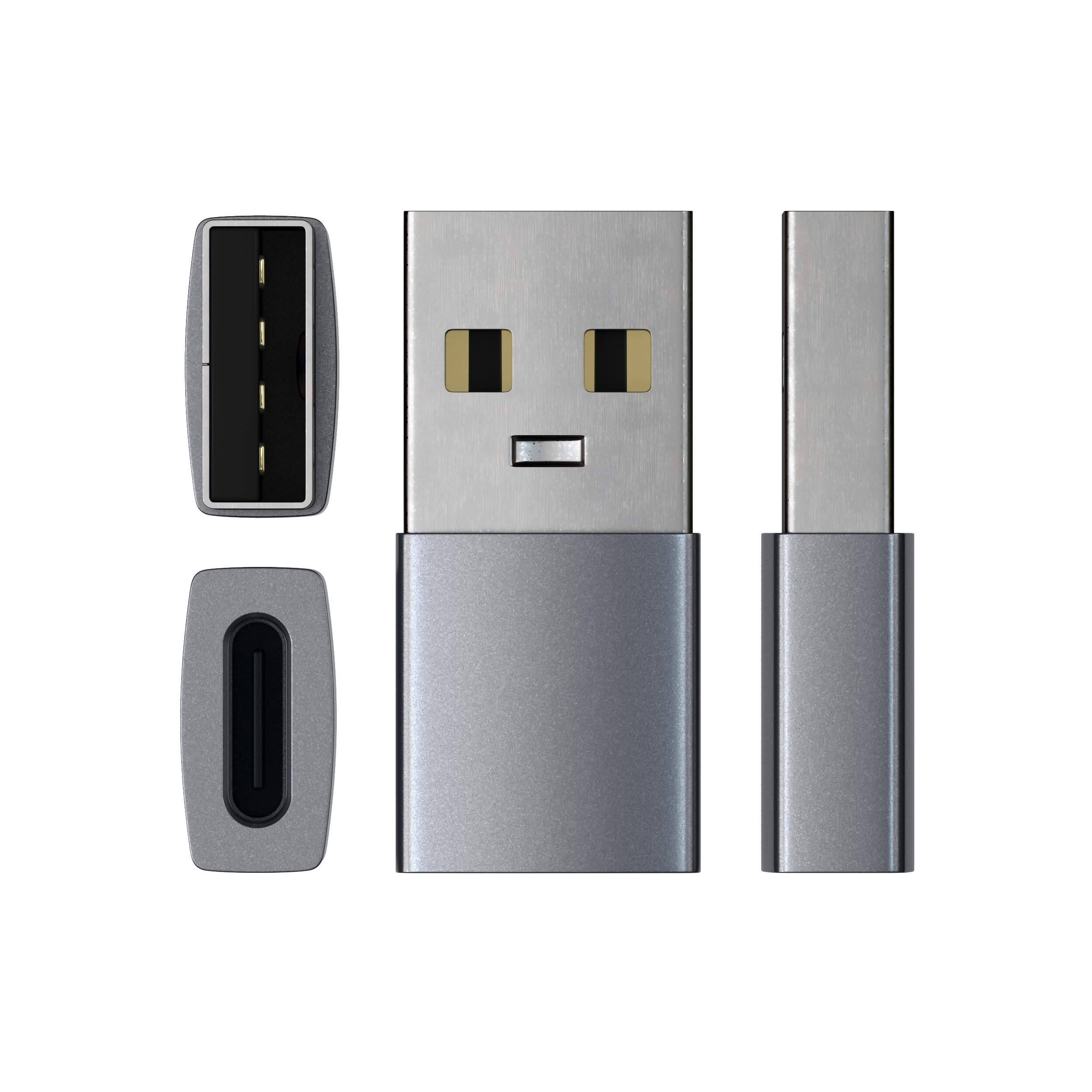 Back. Satechi - USB-A to USB-C Adapter - High-Speed Data Transfer & Power Delivery Charging, Designed for CarPlay - Space Gray.